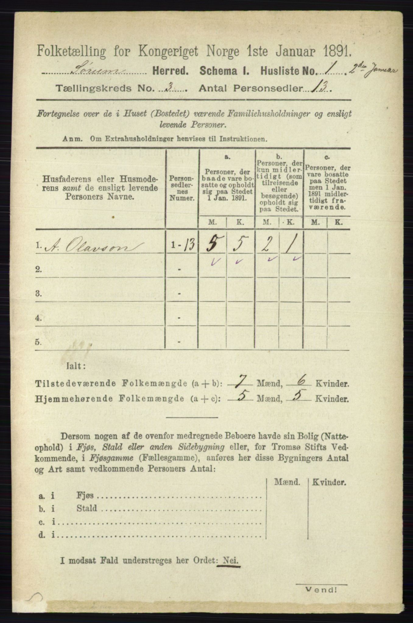 RA, 1891 census for 0226 Sørum, 1891, p. 1192