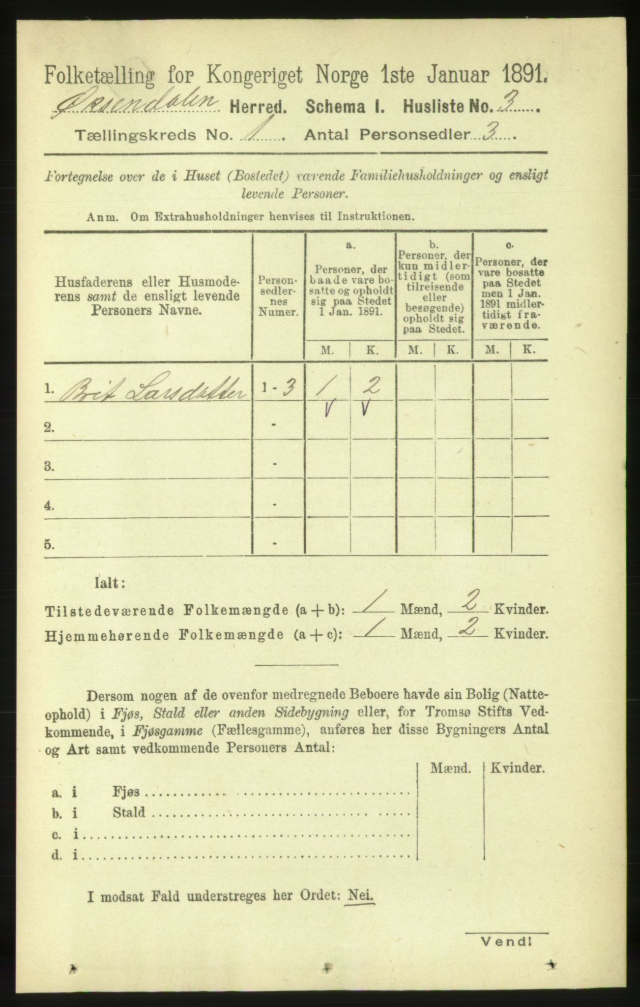 RA, 1891 census for 1561 Øksendal, 1891, p. 20