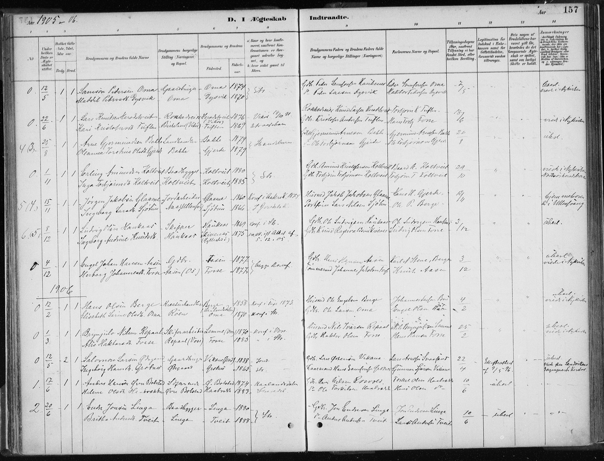 Strandebarm sokneprestembete, AV/SAB-A-78401/H/Haa: Parish register (official) no. B  1, 1886-1908, p. 157