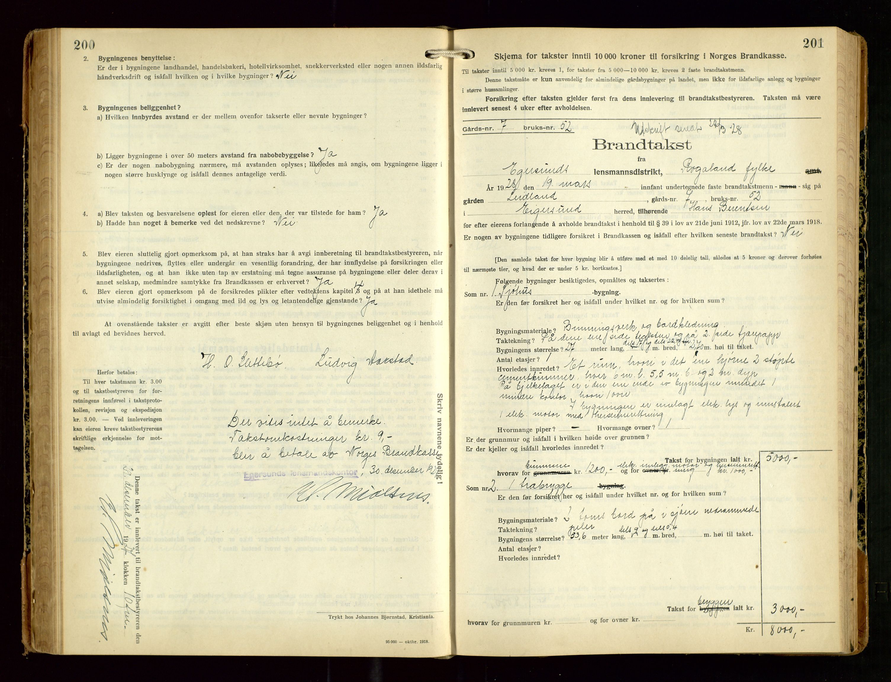 Eigersund lensmannskontor, SAST/A-100171/Gob/L0005: "Brandtakstprotokoll", 1925-1934, p. 200-201