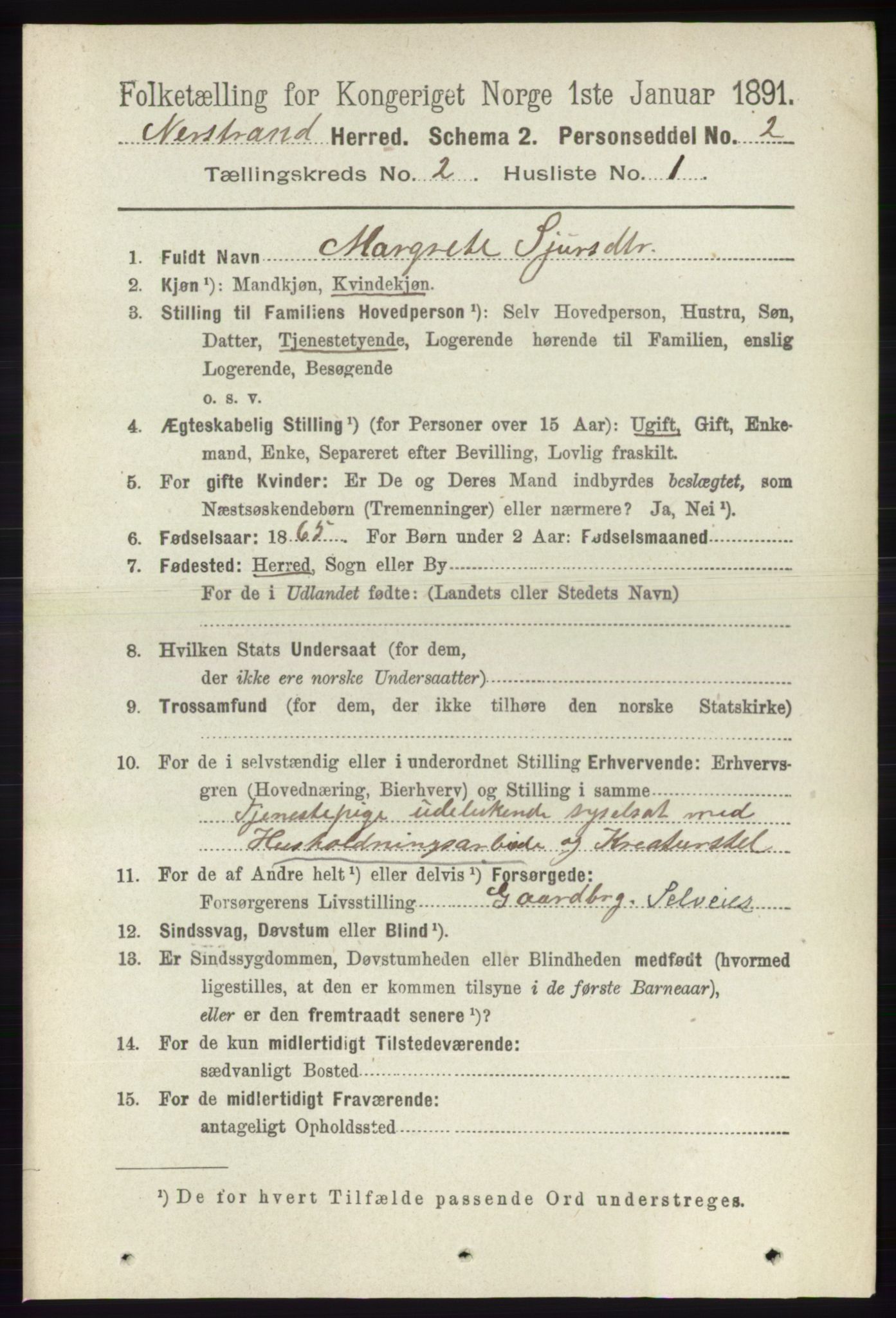 RA, 1891 census for 1139 Nedstrand, 1891, p. 247