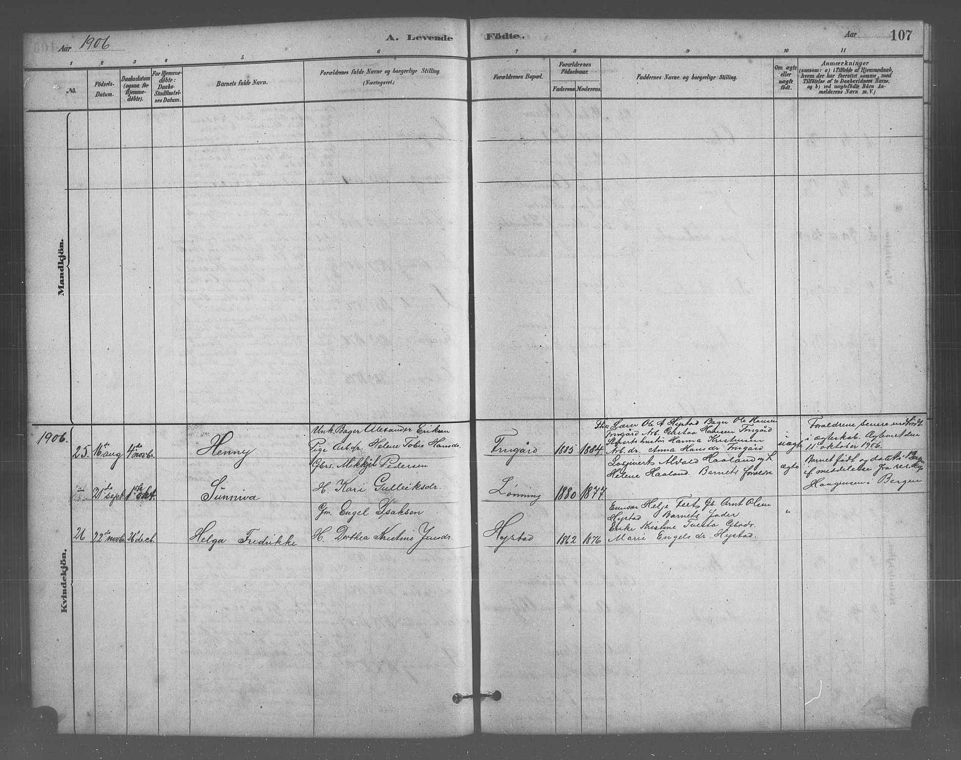 Stord sokneprestembete, SAB/A-78201/H/Hab: Parish register (copy) no. A 2, 1879-1909, p. 107