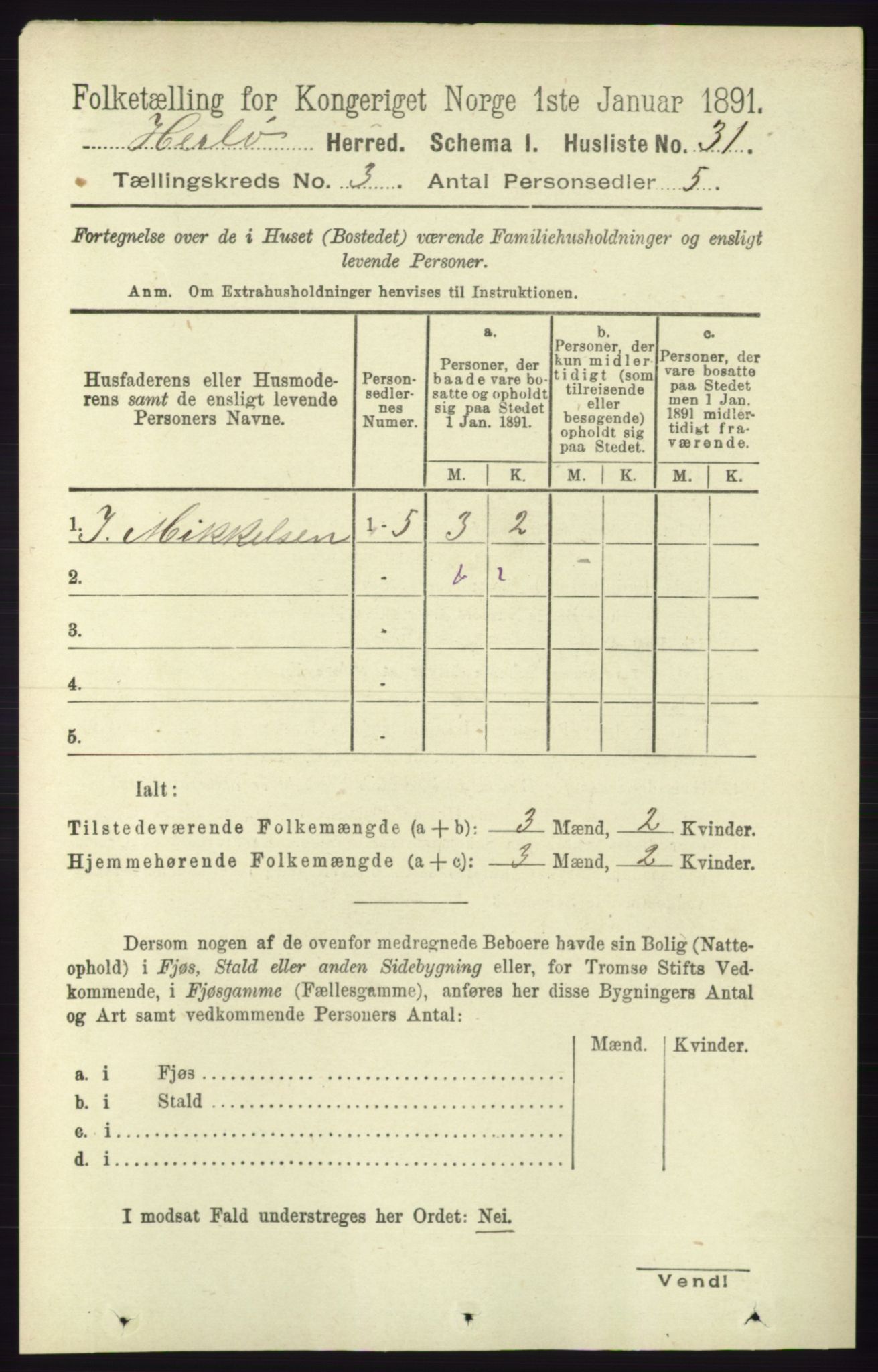 RA, 1891 census for 1258 Herdla, 1891, p. 1049