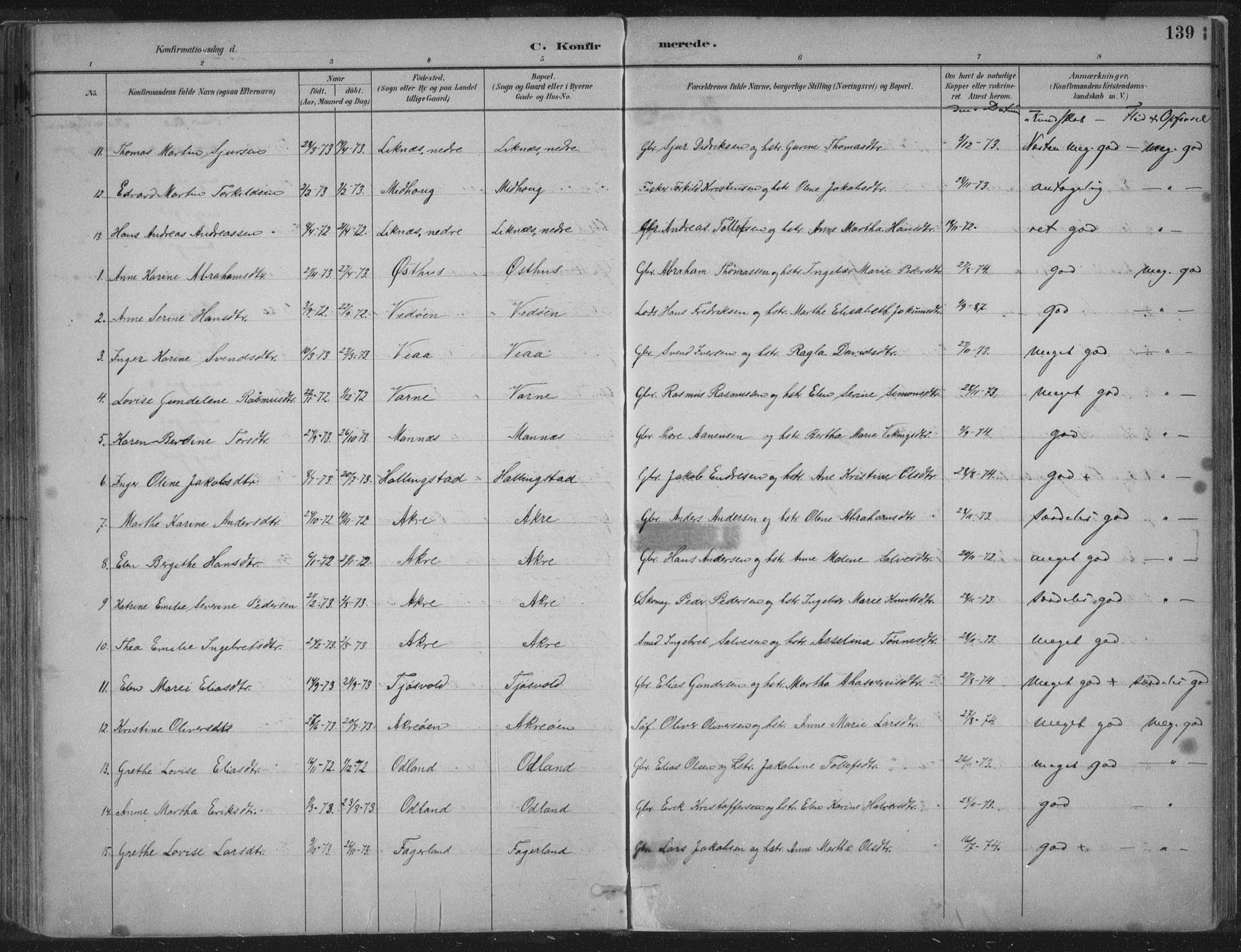 Kopervik sokneprestkontor, AV/SAST-A-101850/H/Ha/Haa/L0004: Parish register (official) no. A 4, 1882-1905, p. 139