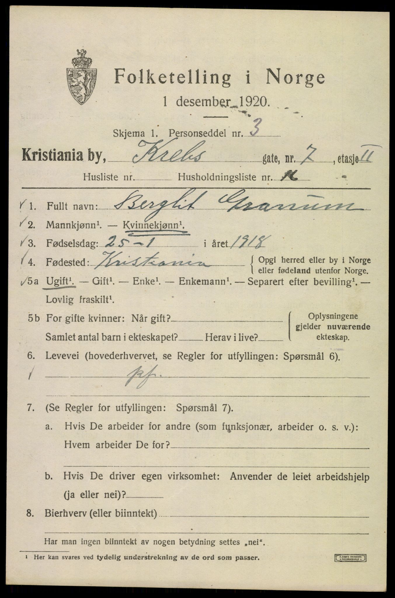 SAO, 1920 census for Kristiania, 1920, p. 351177