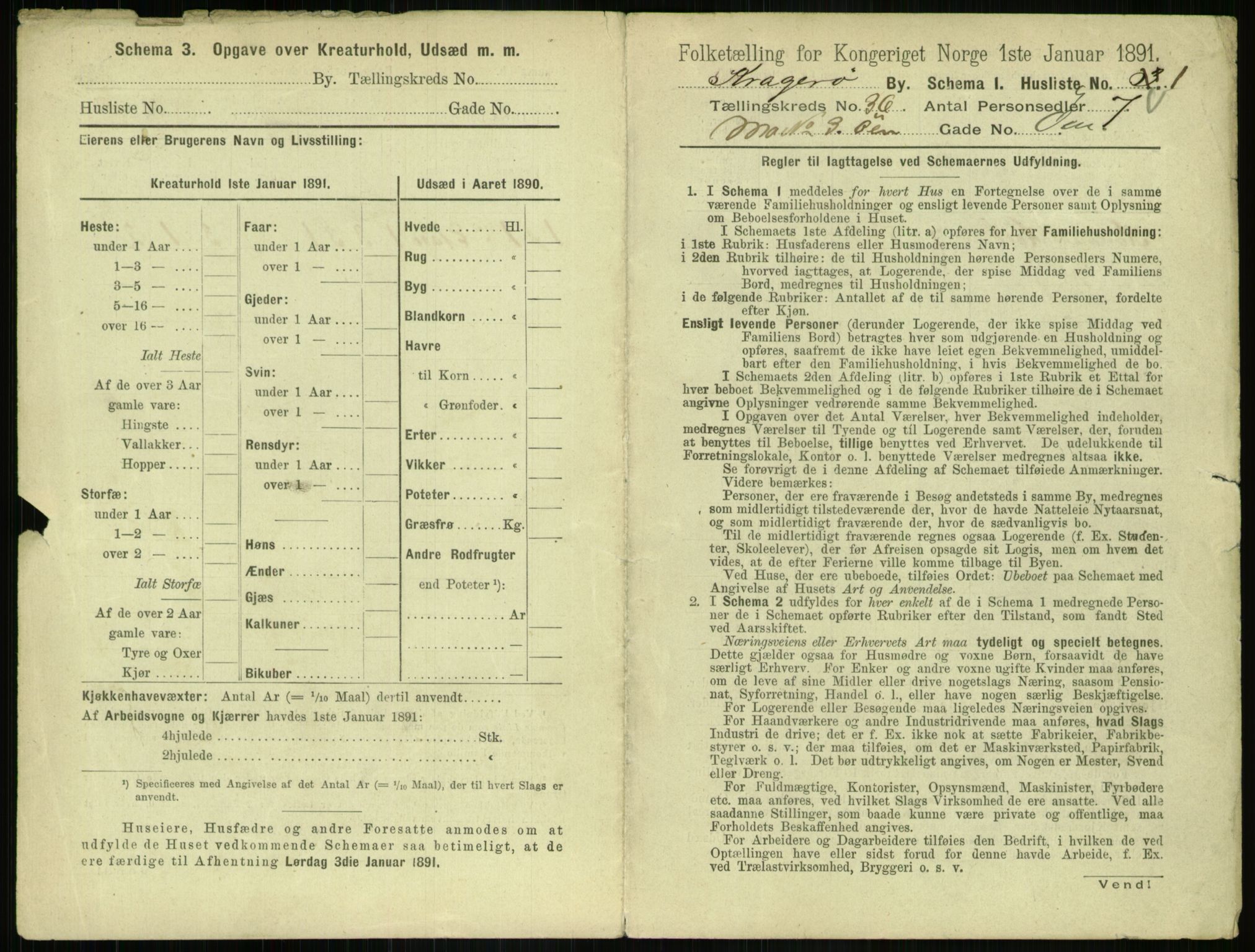 RA, 1891 census for 0801 Kragerø, 1891, p. 1352