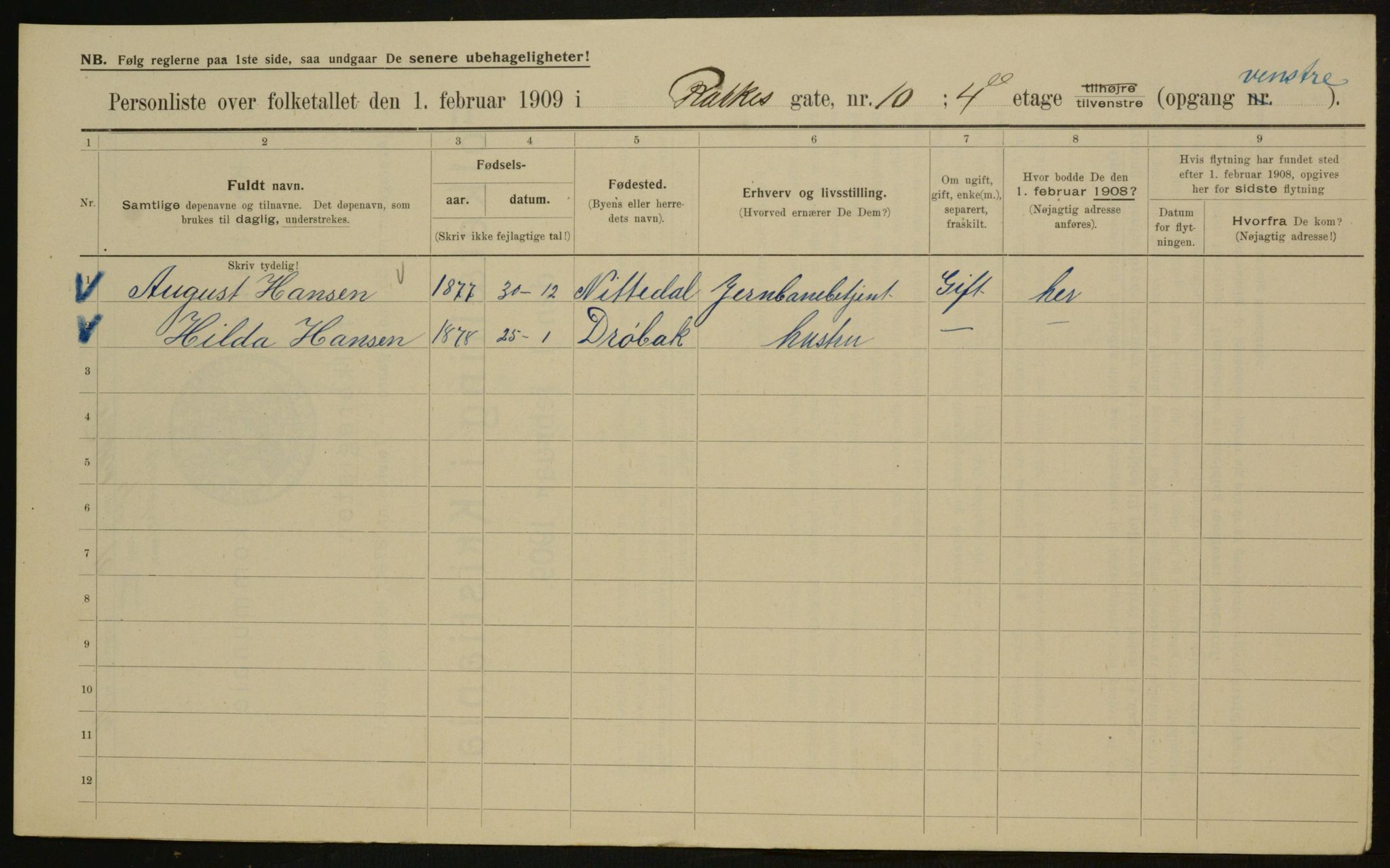 OBA, Municipal Census 1909 for Kristiania, 1909, p. 74694