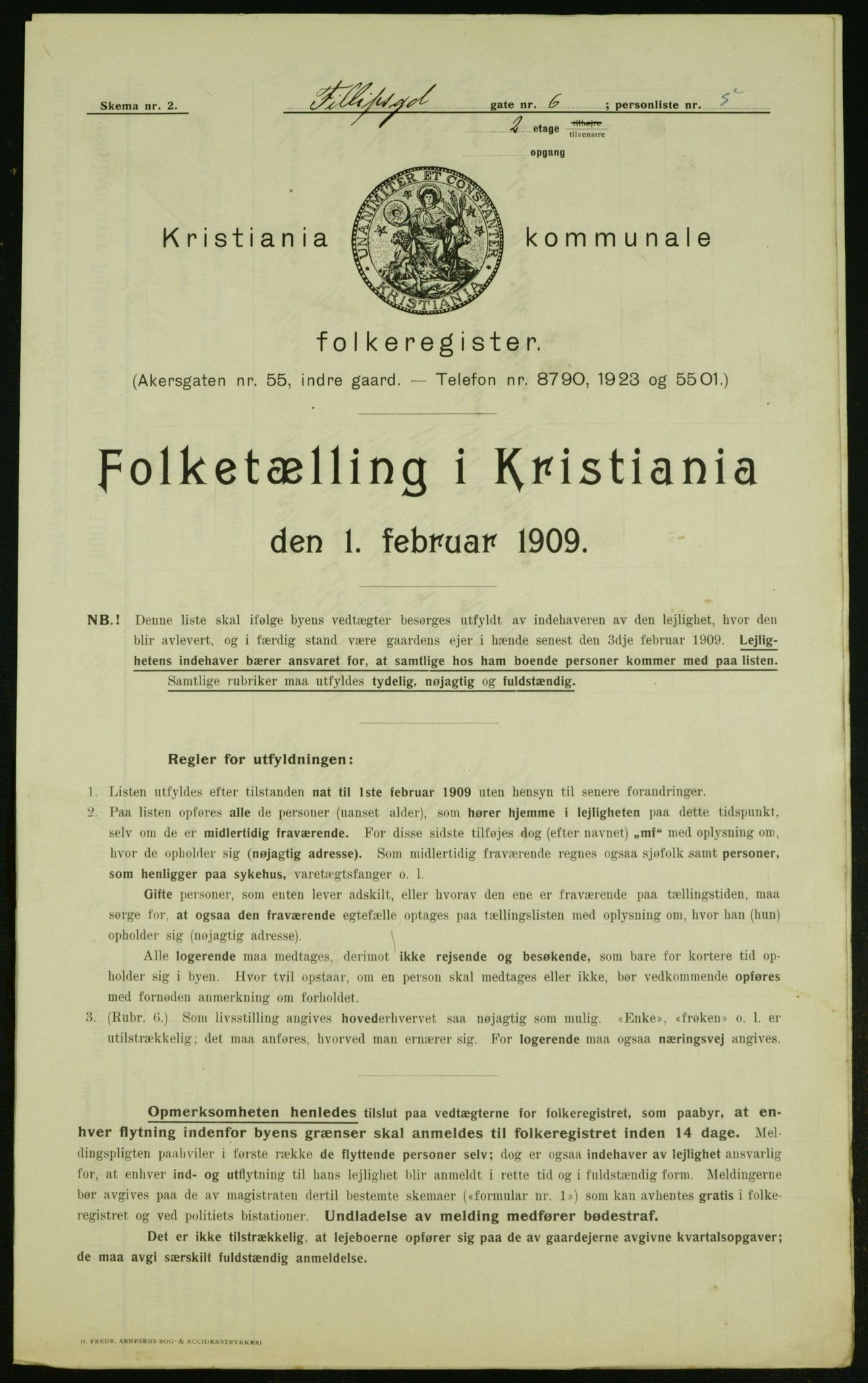 OBA, Municipal Census 1909 for Kristiania, 1909, p. 21910