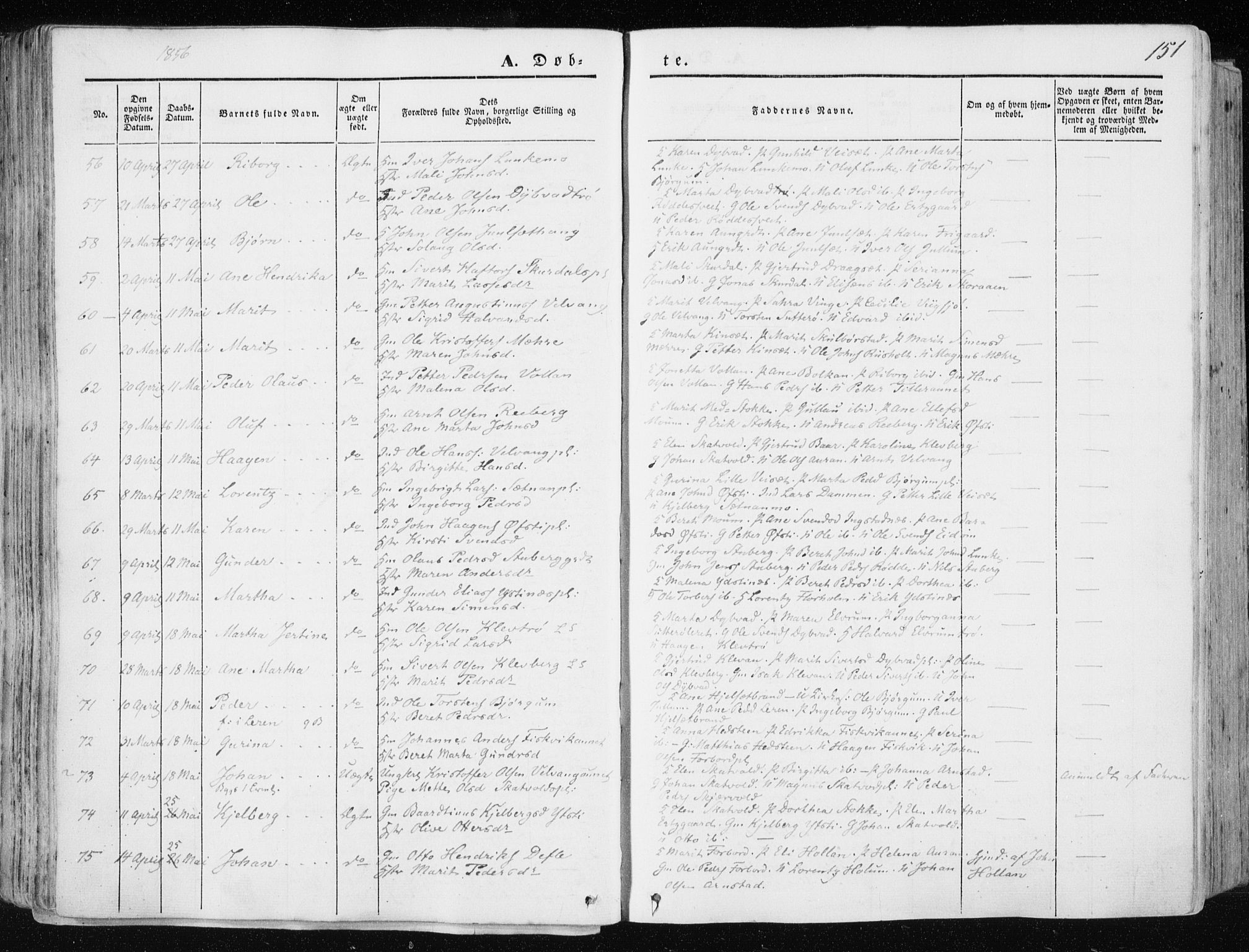 Ministerialprotokoller, klokkerbøker og fødselsregistre - Nord-Trøndelag, AV/SAT-A-1458/709/L0074: Parish register (official) no. 709A14, 1845-1858, p. 151