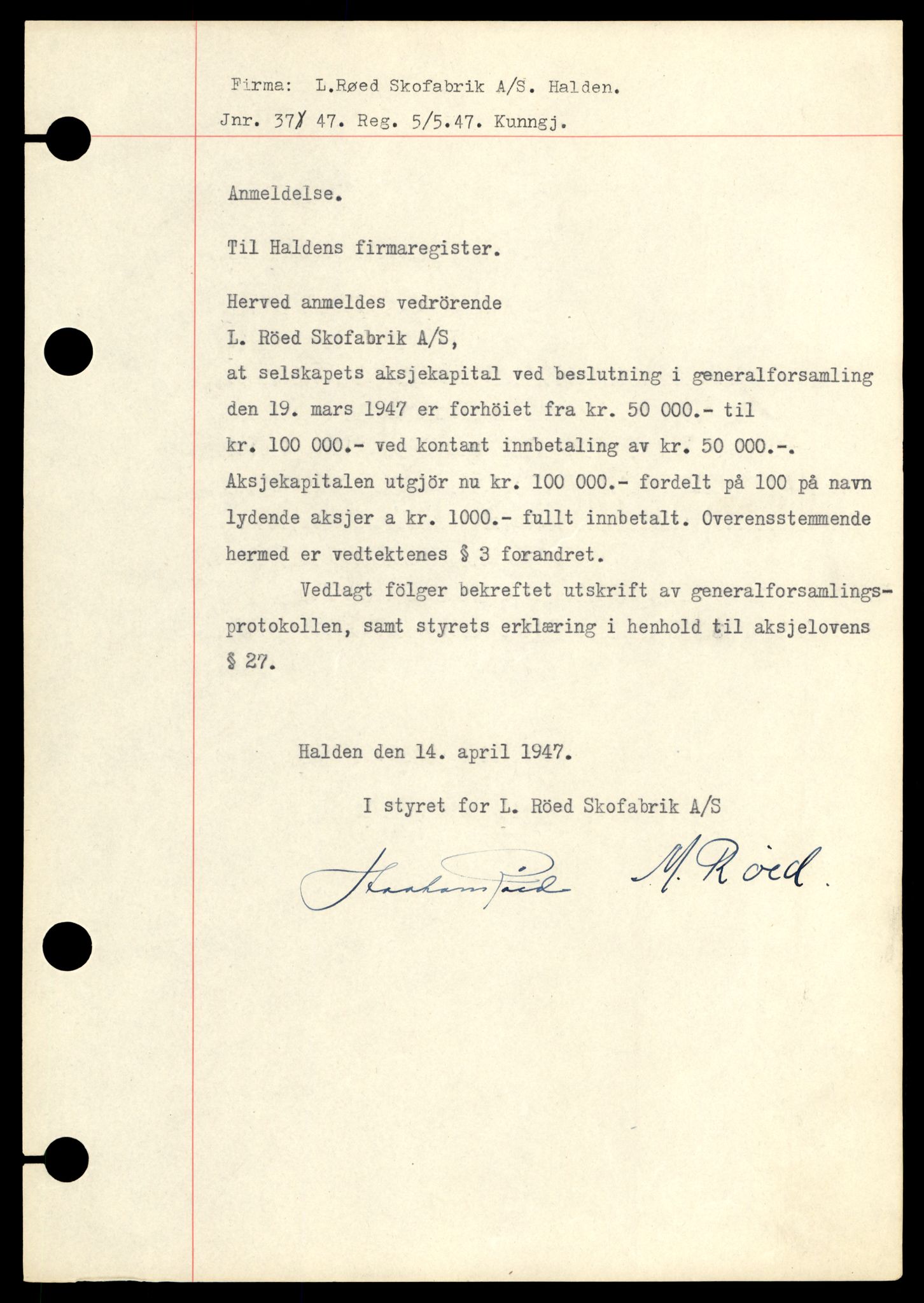 Halden tingrett, AV/SAT-A-10067/K/Kb/Kba/L0019: Aksjeselskap, Rø-Sp, 1944-1990