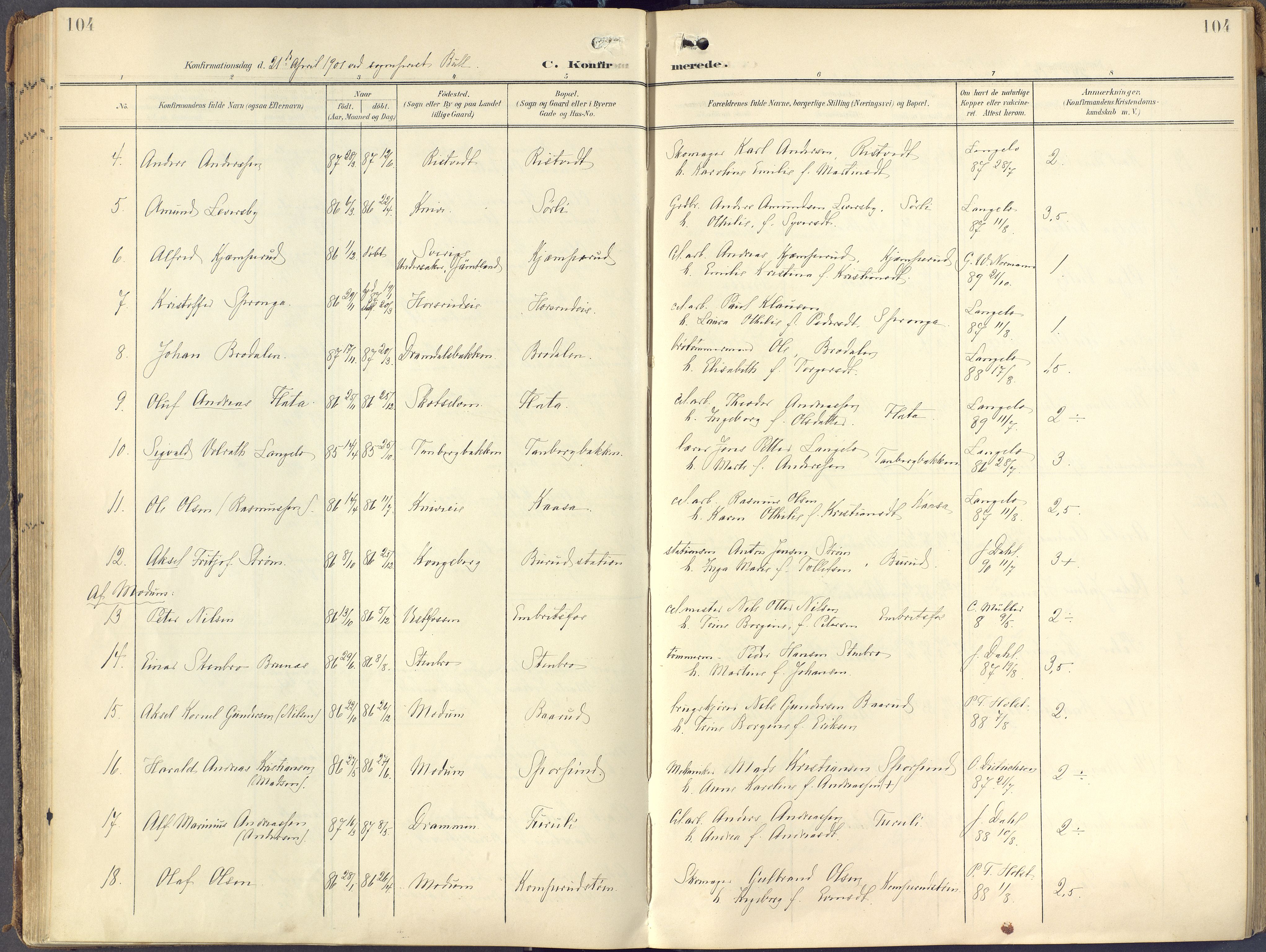 Eiker kirkebøker, AV/SAKO-A-4/F/Fc/L0004: Parish register (official) no. III 4, 1900-1919, p. 104