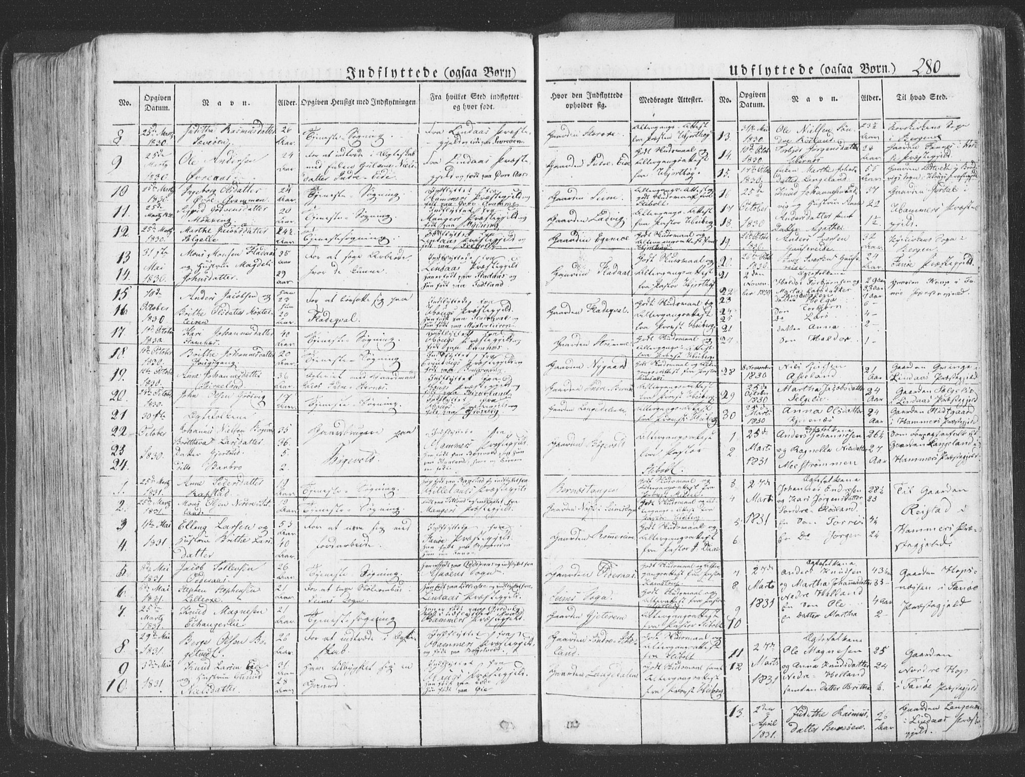 Hosanger sokneprestembete, AV/SAB-A-75801/H/Haa: Parish register (official) no. A 6, 1824-1835, p. 280