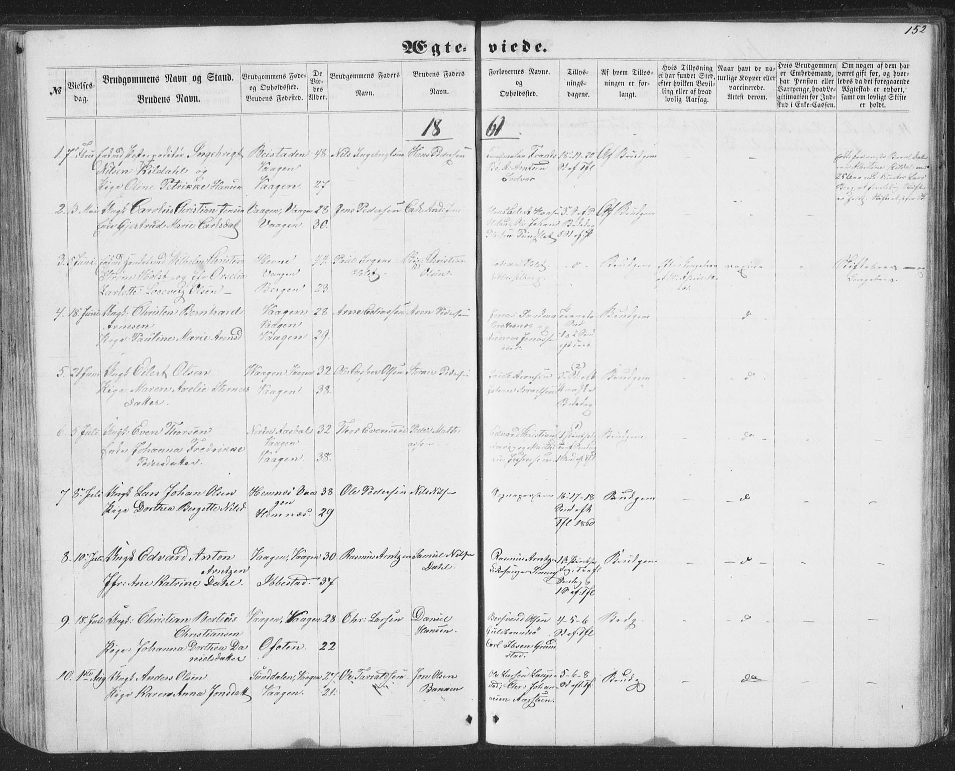 Ministerialprotokoller, klokkerbøker og fødselsregistre - Nordland, AV/SAT-A-1459/874/L1073: Parish register (copy) no. 874C02, 1860-1870, p. 152