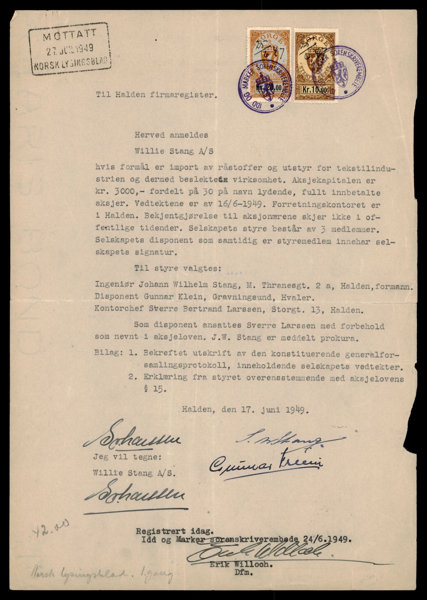 Halden tingrett, AV/SAT-A-10067/K/Kb/Kba/L0020: Aksjeselskap, St-Sy, 1944-1990