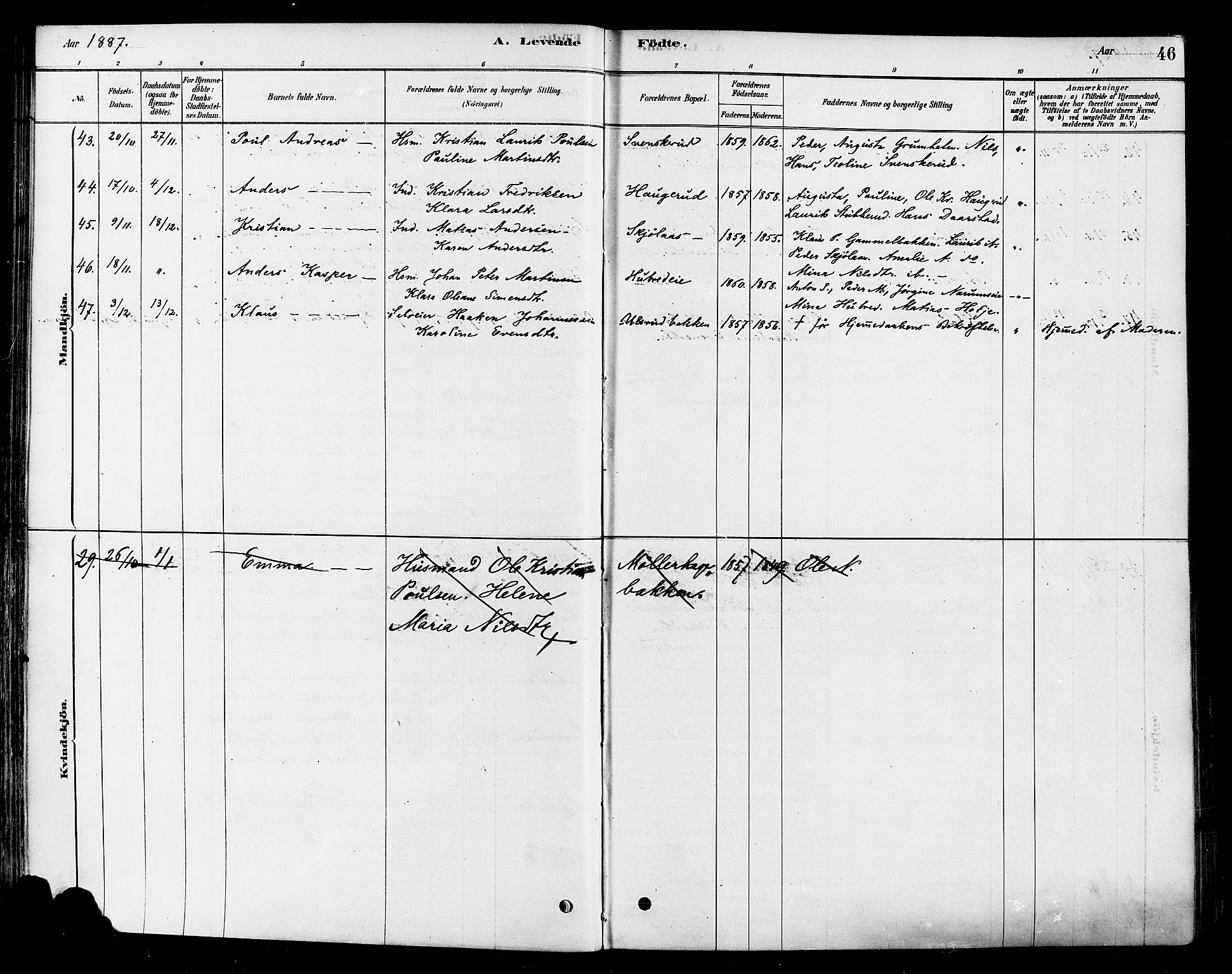 Vestre Toten prestekontor, AV/SAH-PREST-108/H/Ha/Haa/L0010: Parish register (official) no. 10, 1878-1894, p. 46