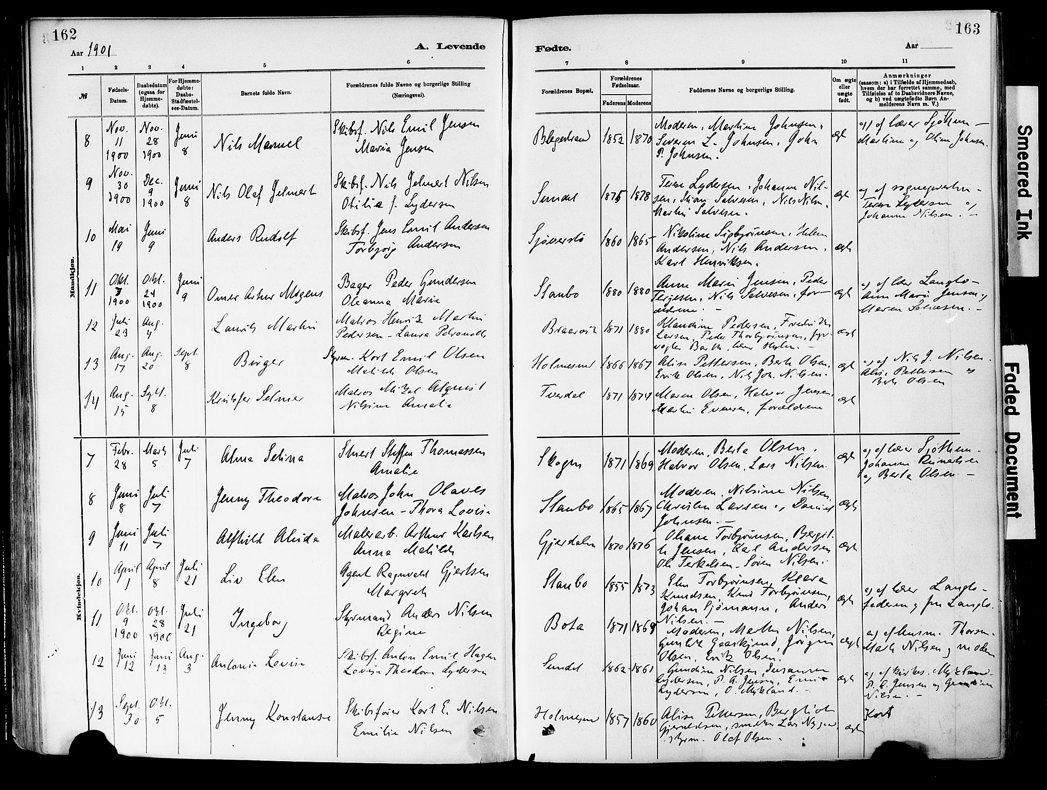 Dypvåg sokneprestkontor, AV/SAK-1111-0007/F/Fa/Fab/L0001: Parish register (official) no. A 1, 1885-1912, p. 162-163