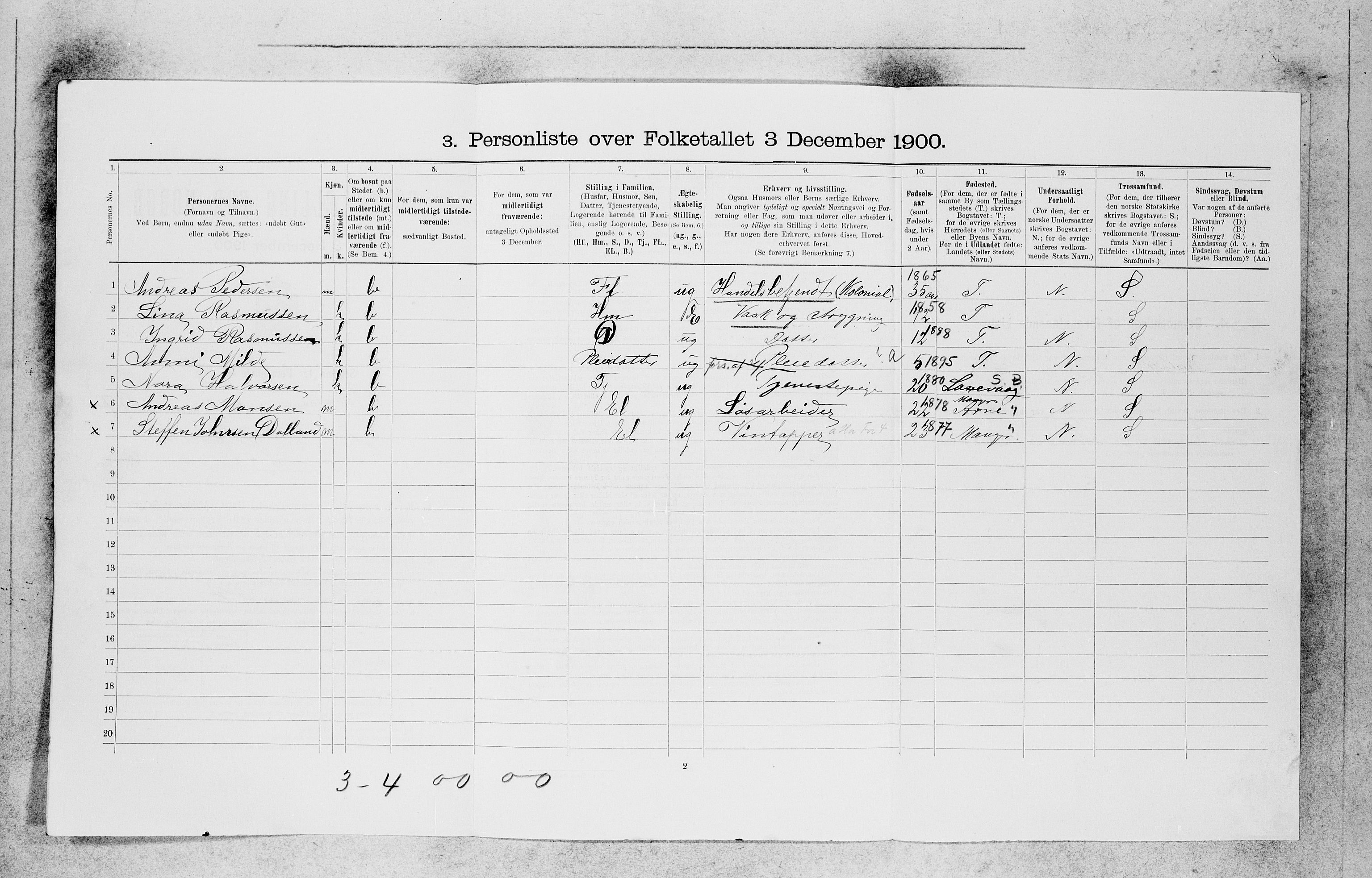 SAB, 1900 census for Bergen, 1900, p. 27860