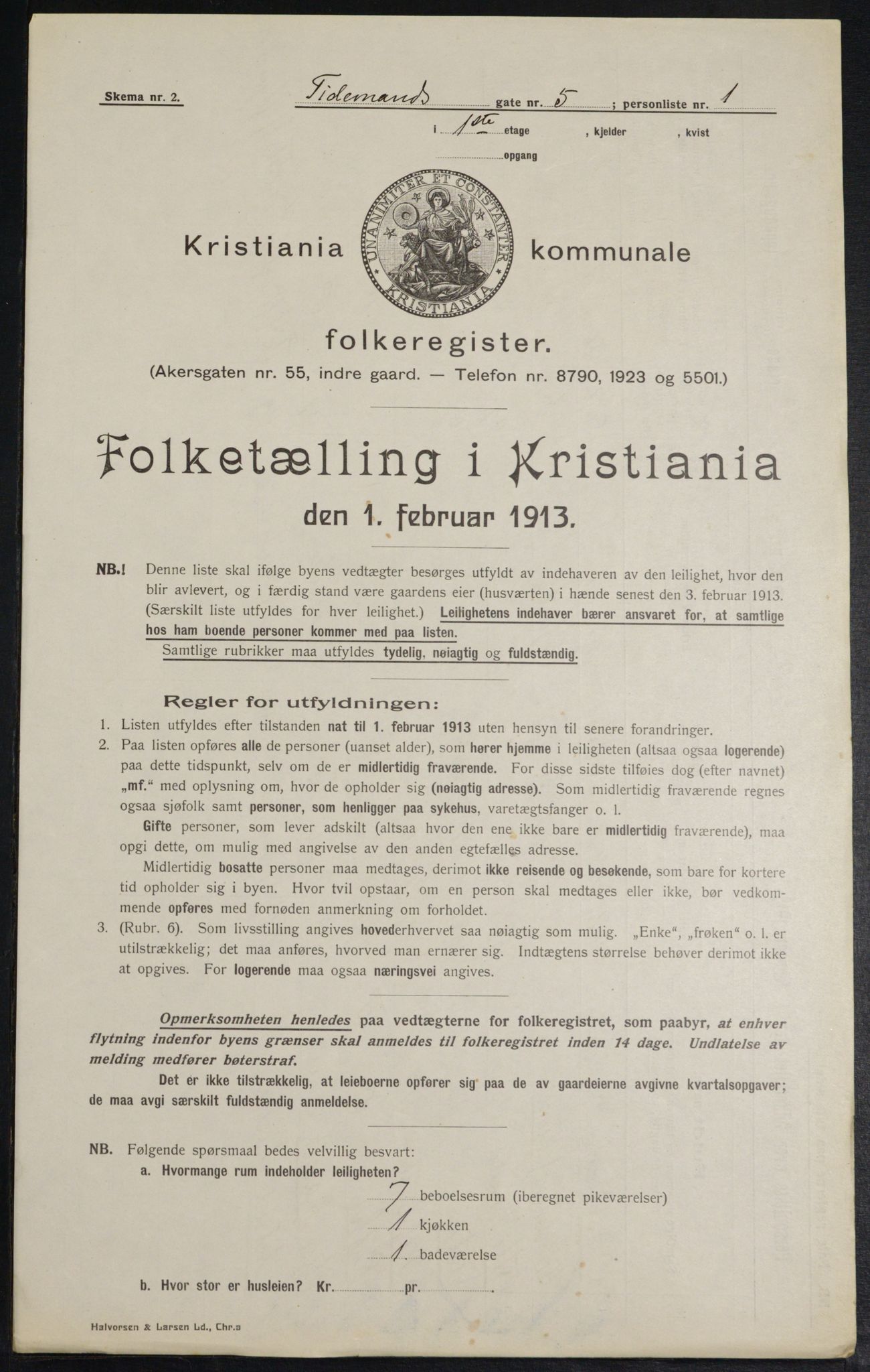 OBA, Municipal Census 1913 for Kristiania, 1913, p. 111415