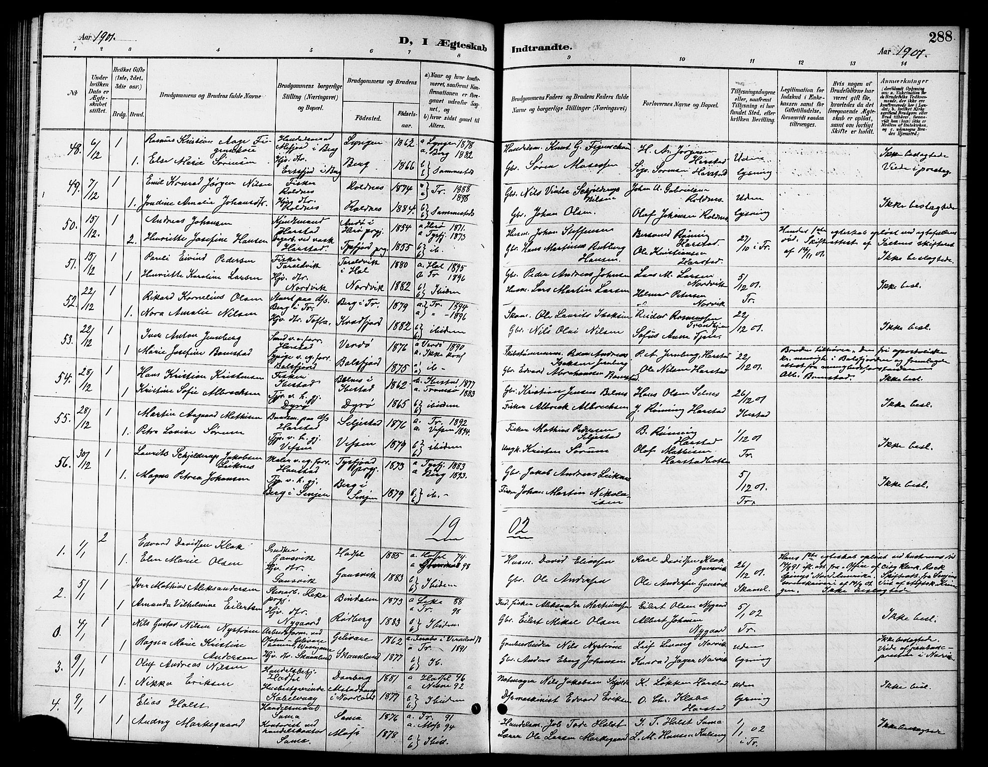 Trondenes sokneprestkontor, AV/SATØ-S-1319/H/Hb/L0011klokker: Parish register (copy) no. 11, 1891-1906, p. 288