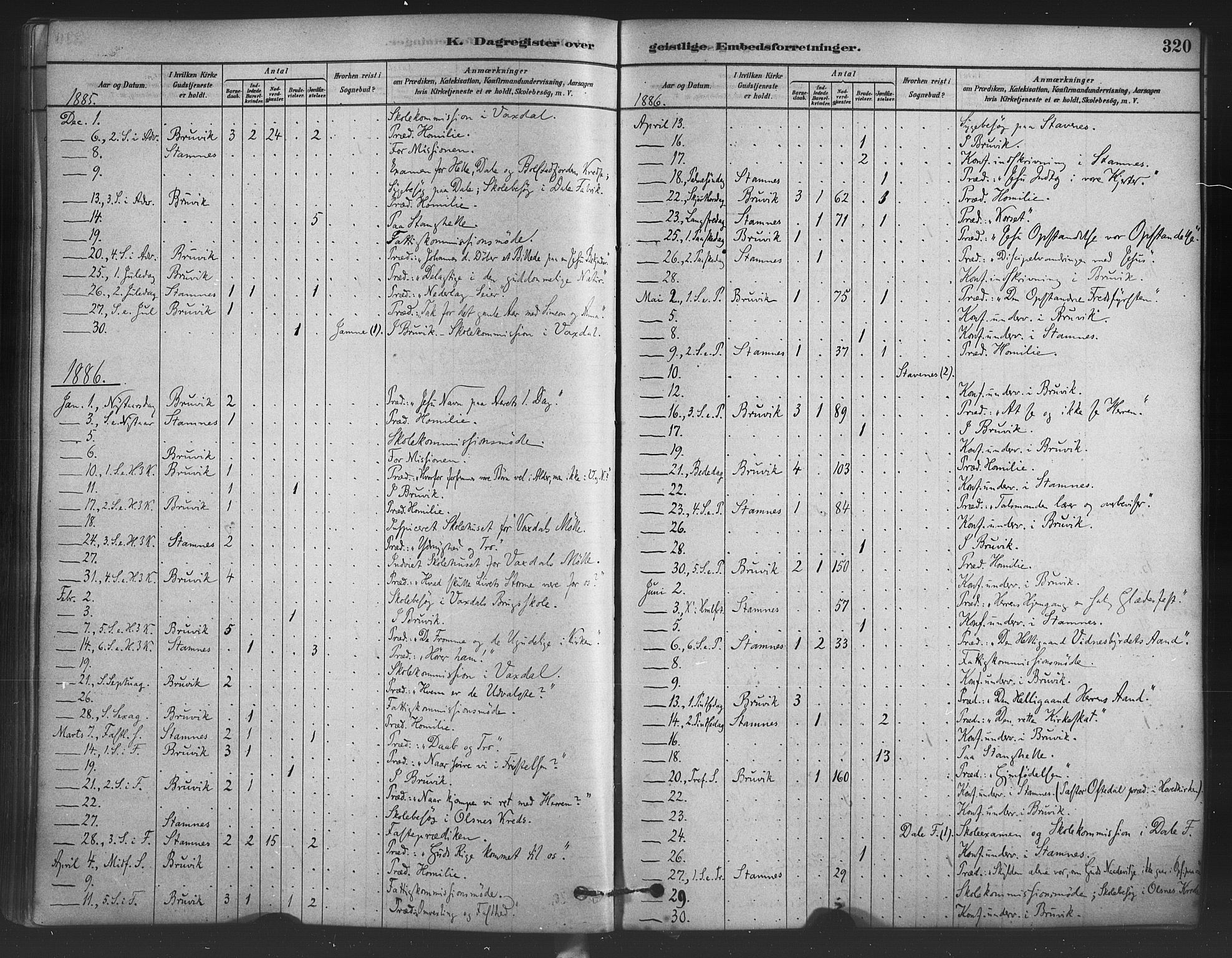 Bruvik Sokneprestembete, SAB/A-74701/H/Haa: Parish register (official) no. B 1, 1878-1904, p. 320