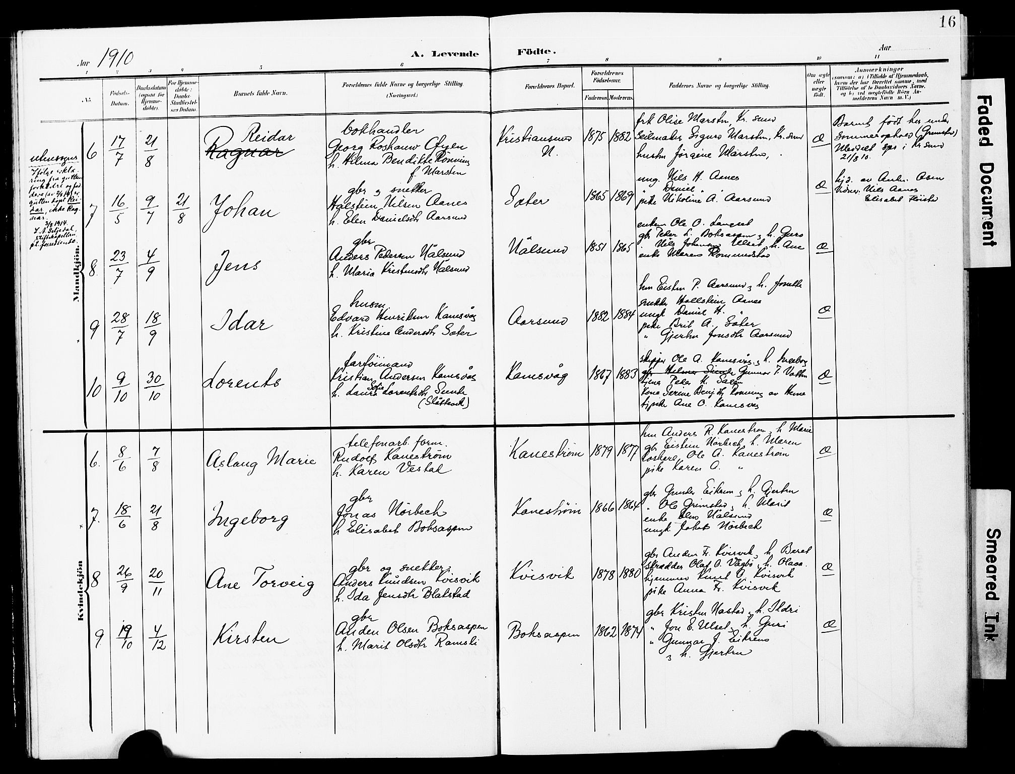 Ministerialprotokoller, klokkerbøker og fødselsregistre - Møre og Romsdal, AV/SAT-A-1454/587/L1001: Parish register (copy) no. 587C01, 1906-1927, p. 16