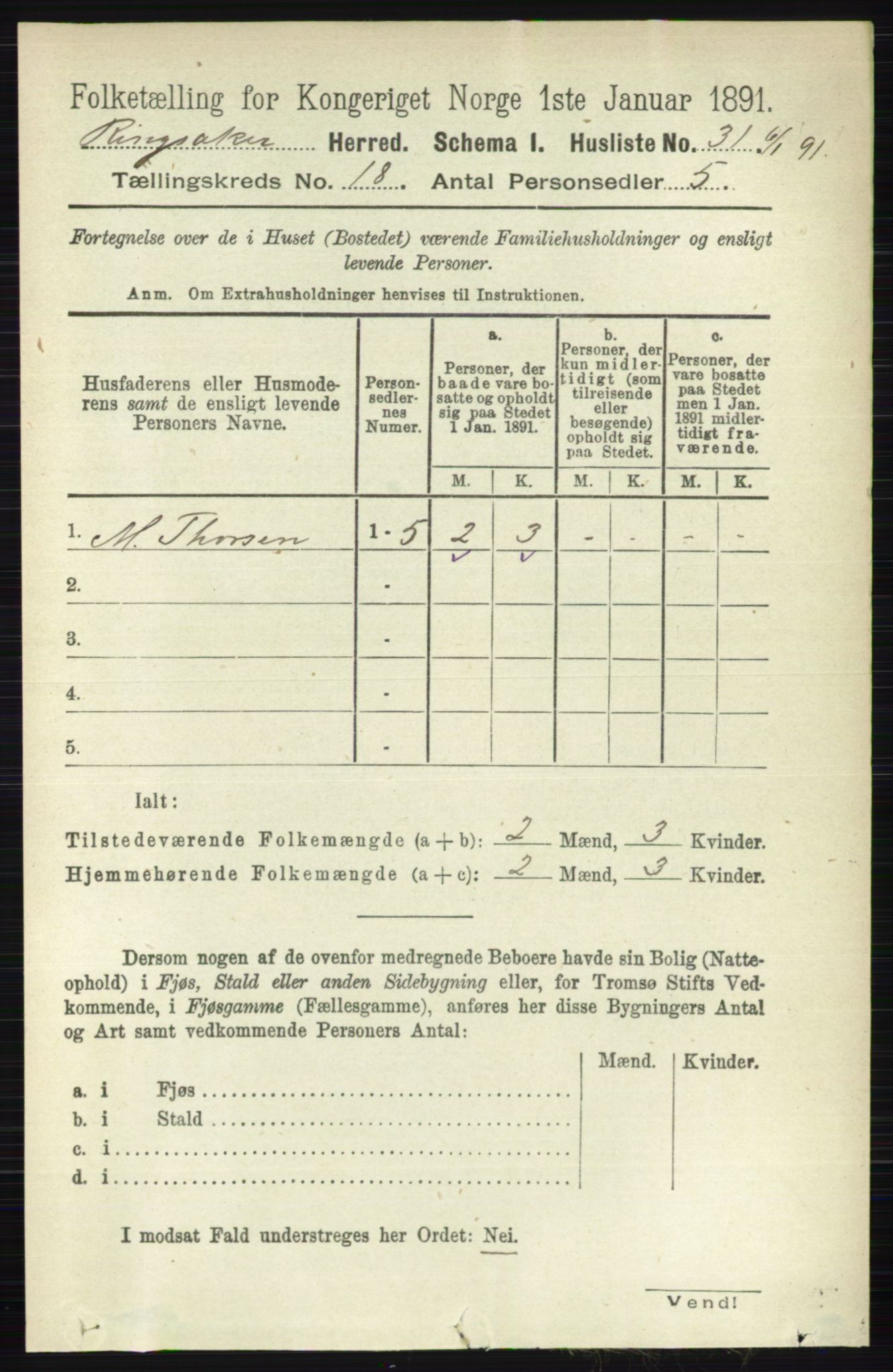 RA, 1891 census for 0412 Ringsaker, 1891, p. 10327