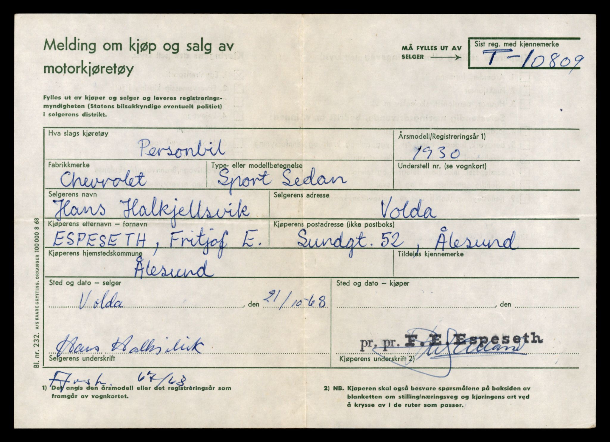 Møre og Romsdal vegkontor - Ålesund trafikkstasjon, AV/SAT-A-4099/F/Fe/L0023: Registreringskort for kjøretøy T 10695 - T 10809, 1927-1998, p. 3149