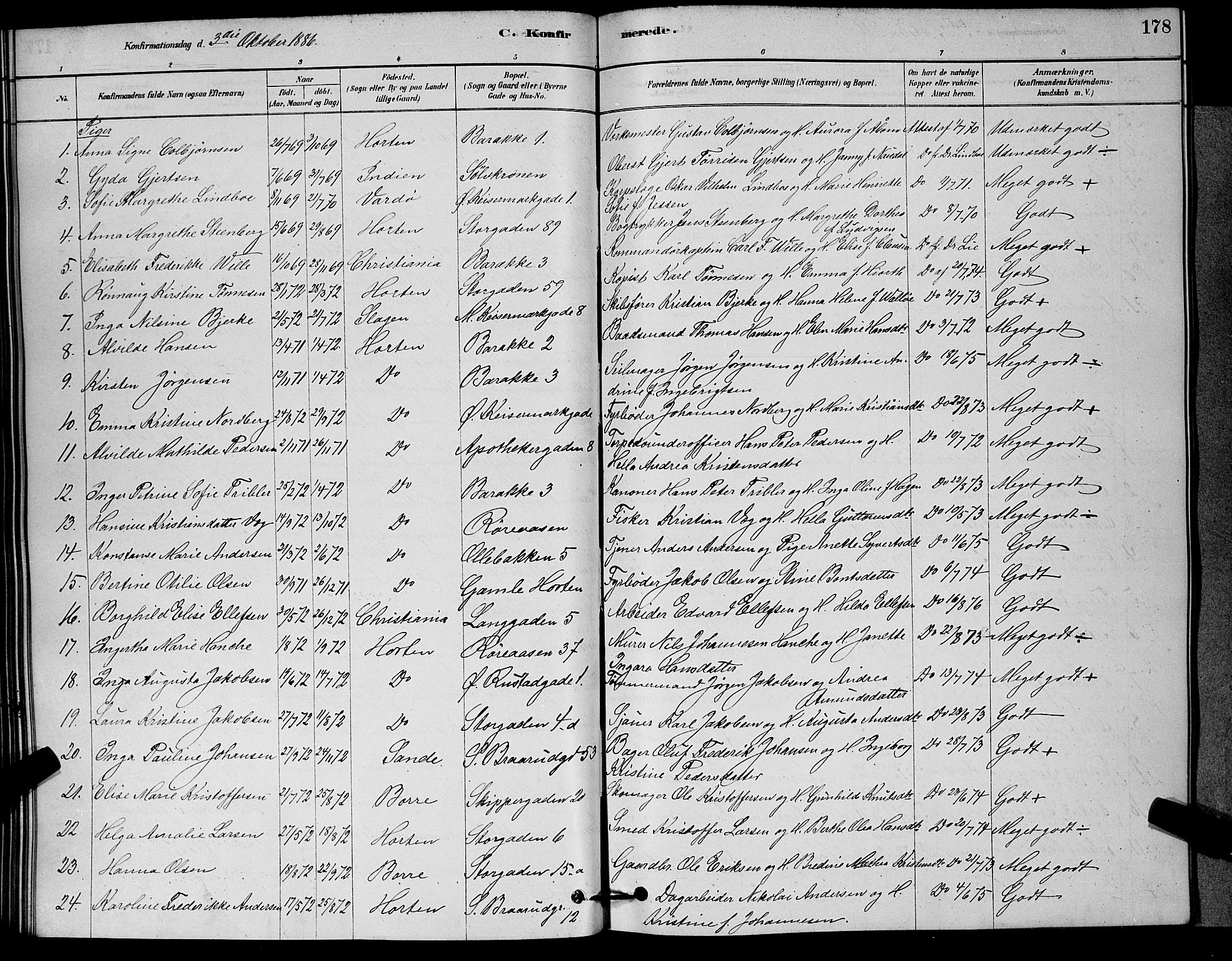 Horten kirkebøker, AV/SAKO-A-348/G/Ga/L0003: Parish register (copy) no. 4, 1878-1887, p. 178