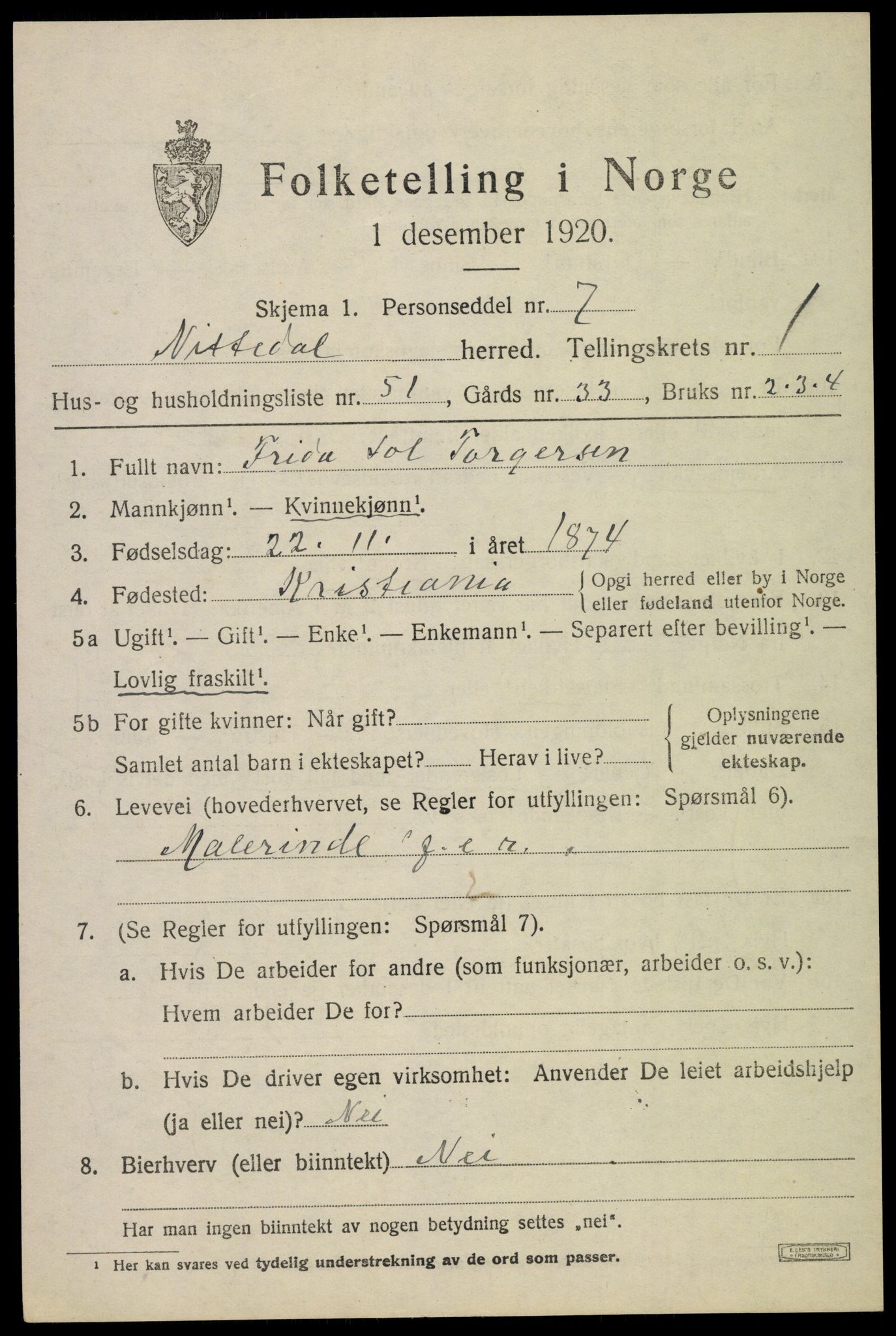 SAO, 1920 census for Nittedal, 1920, p. 1810