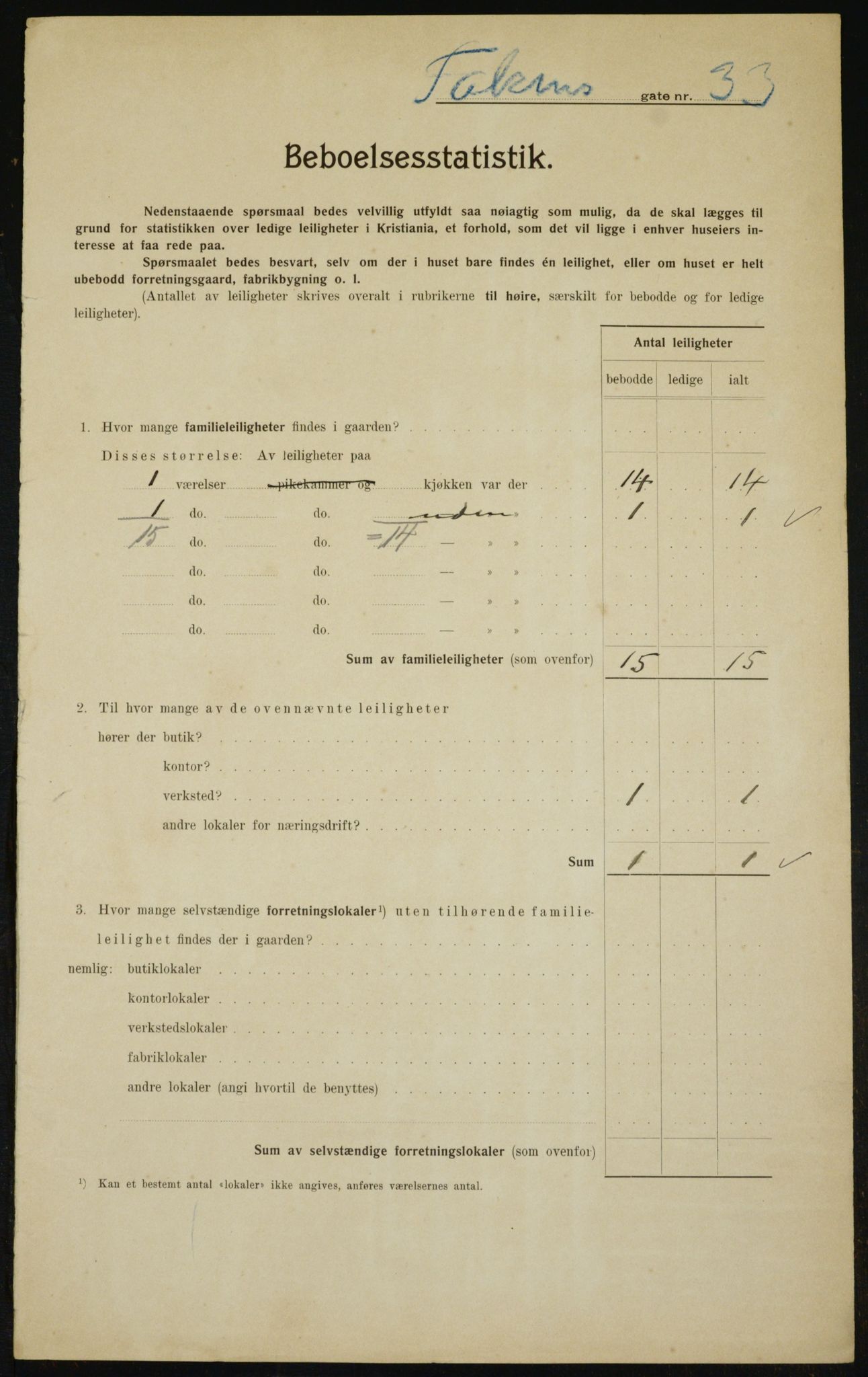 OBA, Municipal Census 1910 for Kristiania, 1910, p. 22176