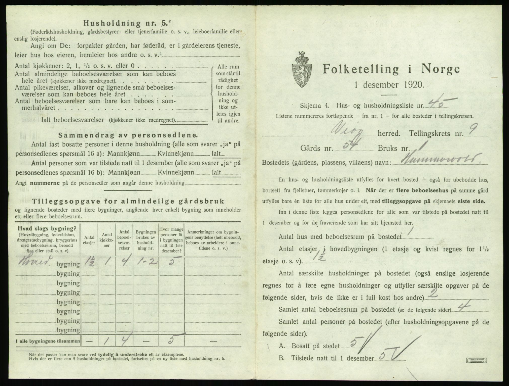 SAT, 1920 census for Veøy, 1920, p. 747