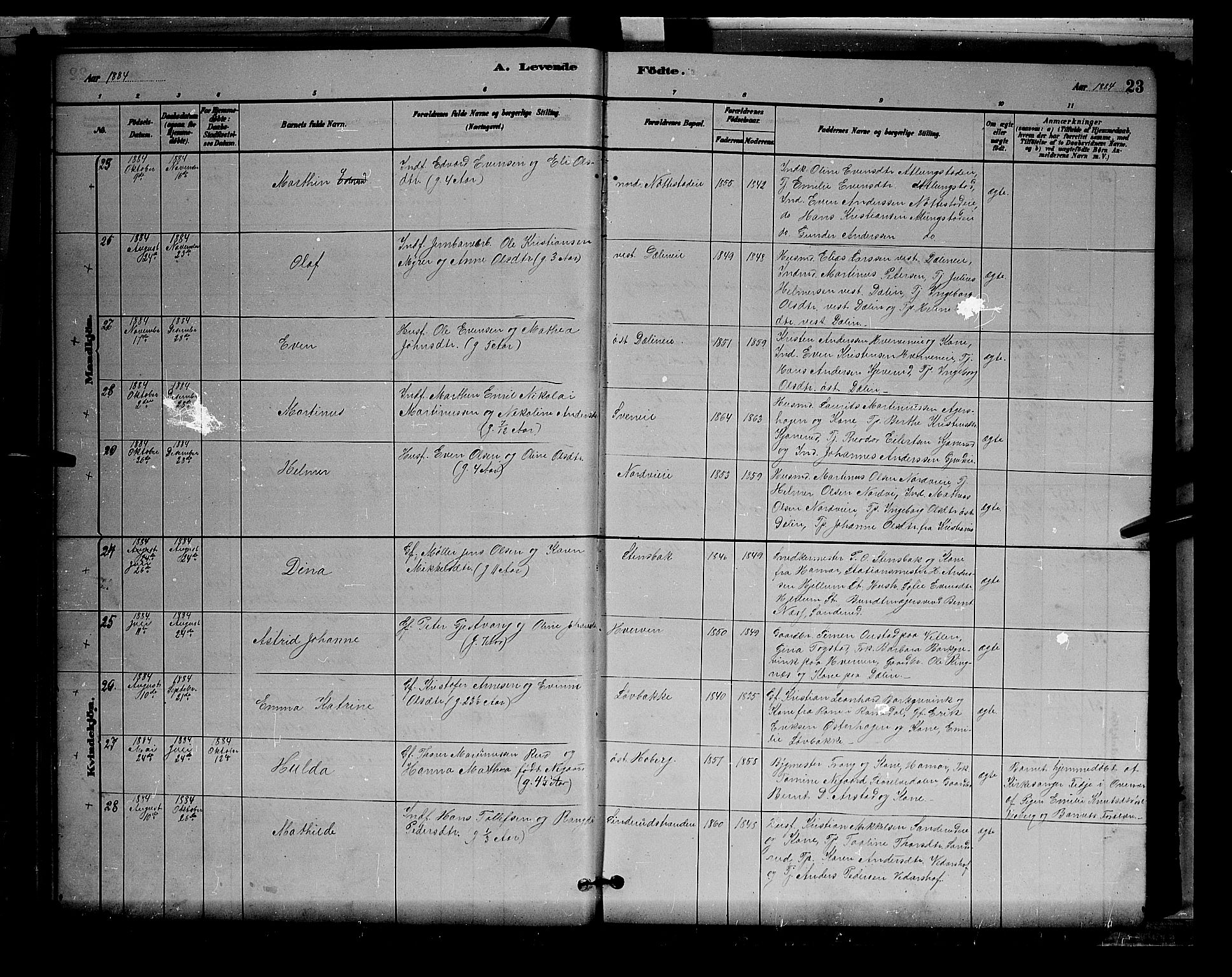 Stange prestekontor, AV/SAH-PREST-002/L/L0007: Parish register (copy) no. 7, 1880-1893, p. 23