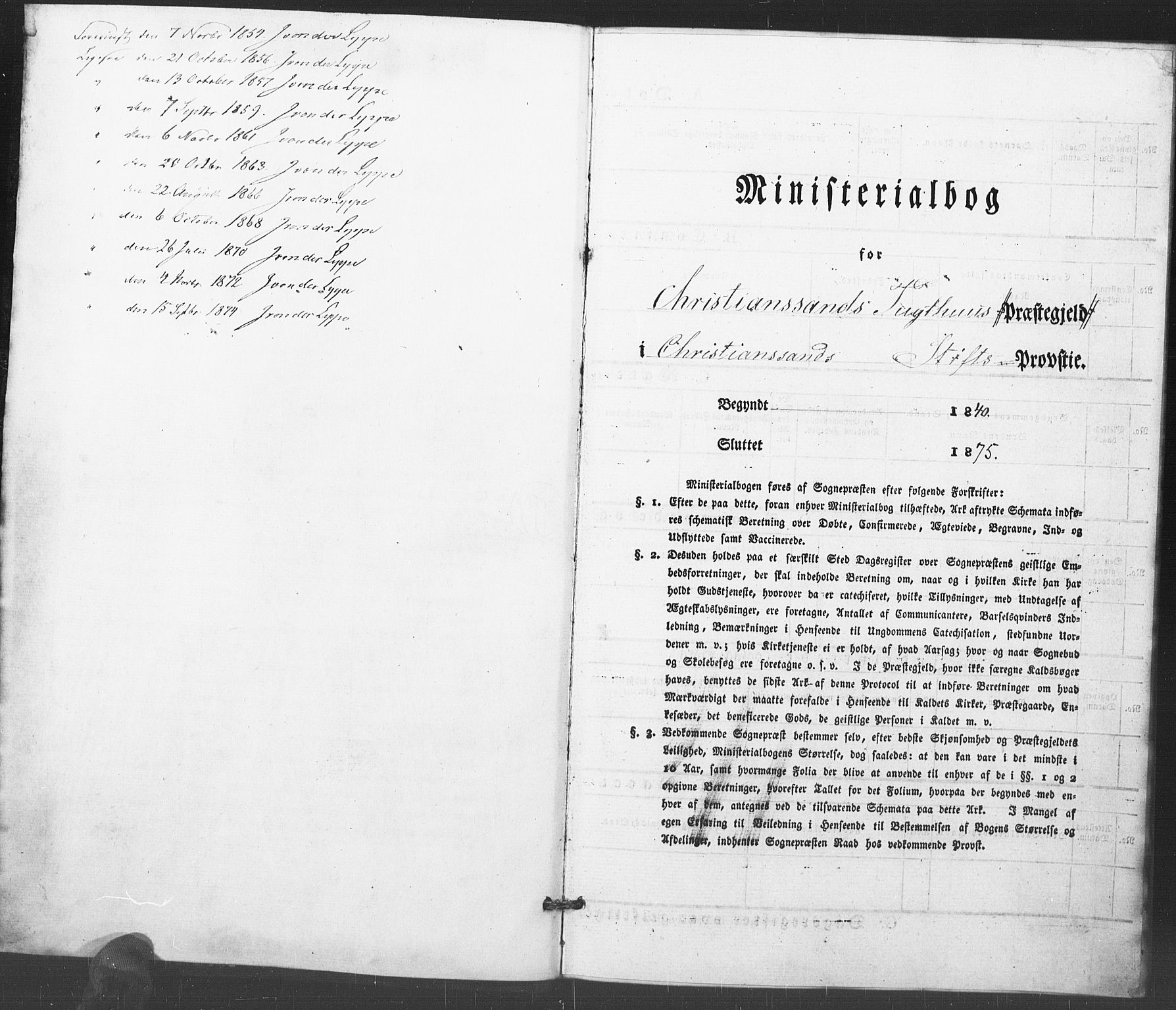 Kristiansand tukthus, AV/SAK-1251-0009/I/Ih/L0001: Parish register (official) no. A 1, 1840-1875