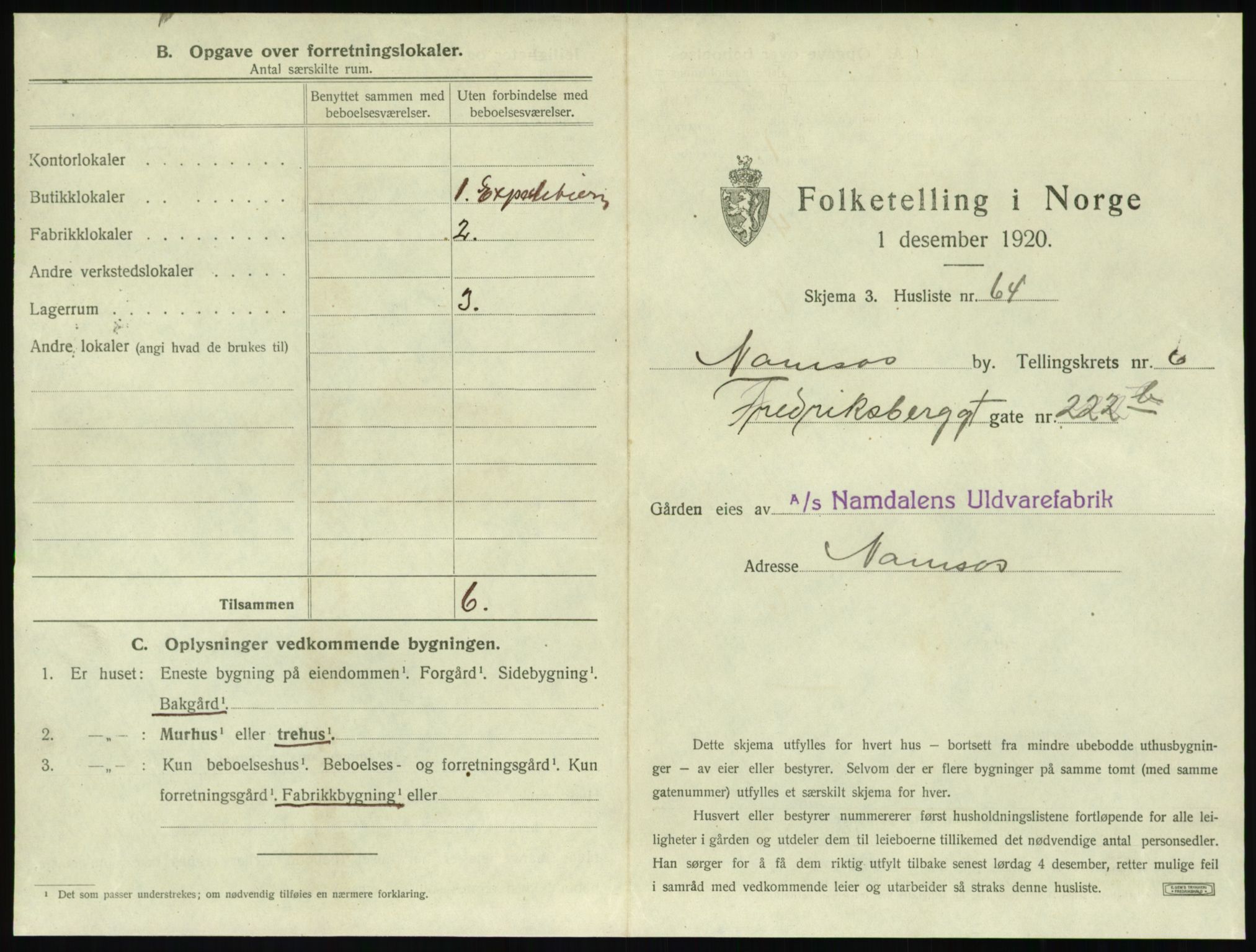 SAT, 1920 census for Namsos, 1920, p. 731