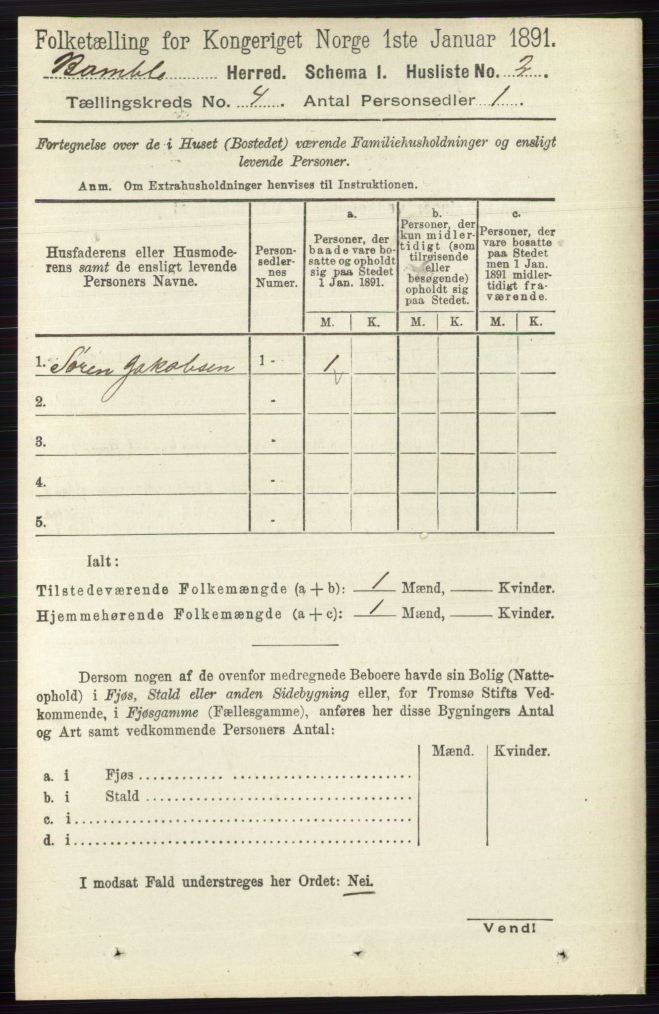 RA, 1891 census for 0814 Bamble, 1891, p. 1738