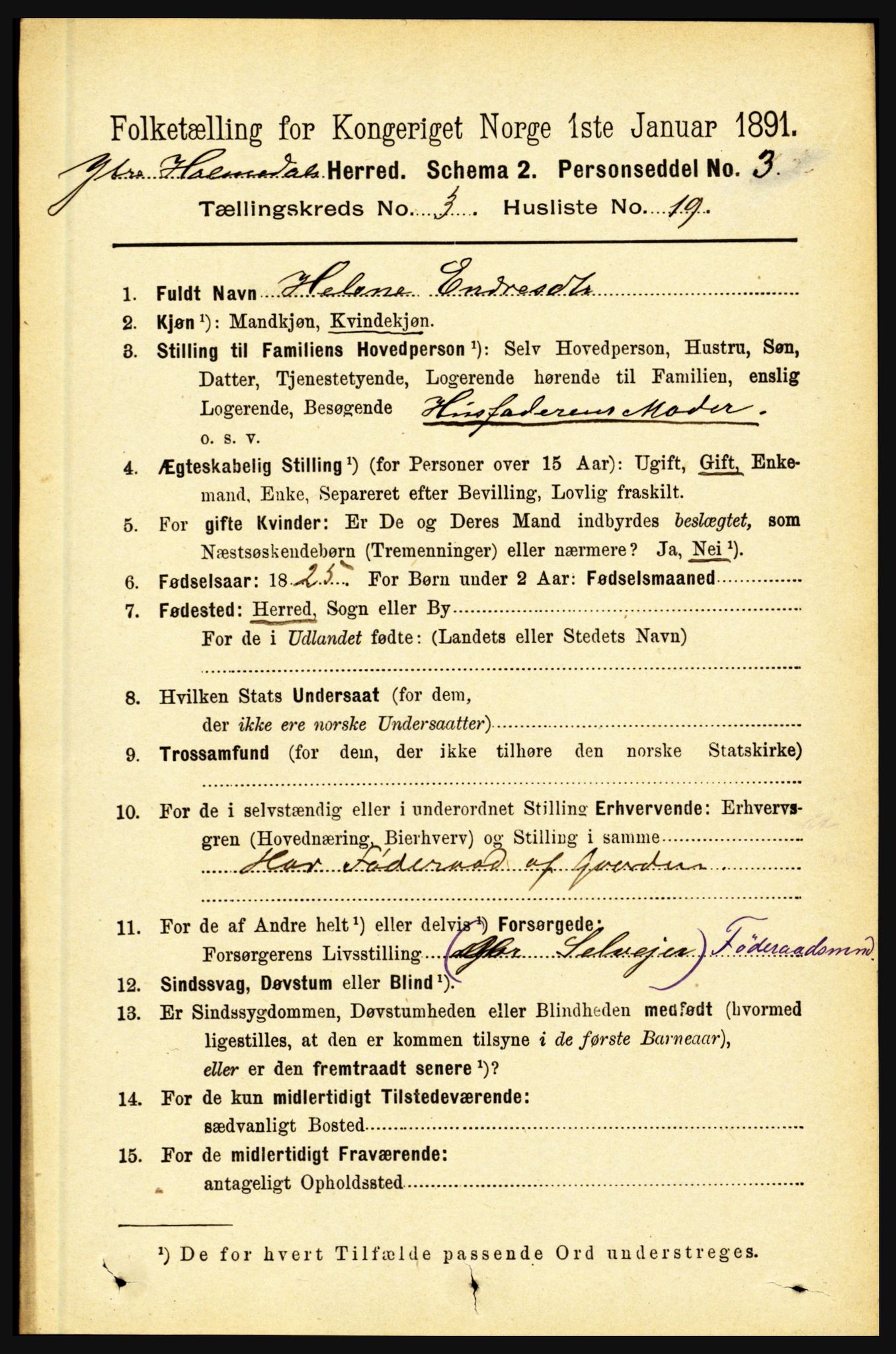 RA, 1891 census for 1429 Ytre Holmedal, 1891, p. 749