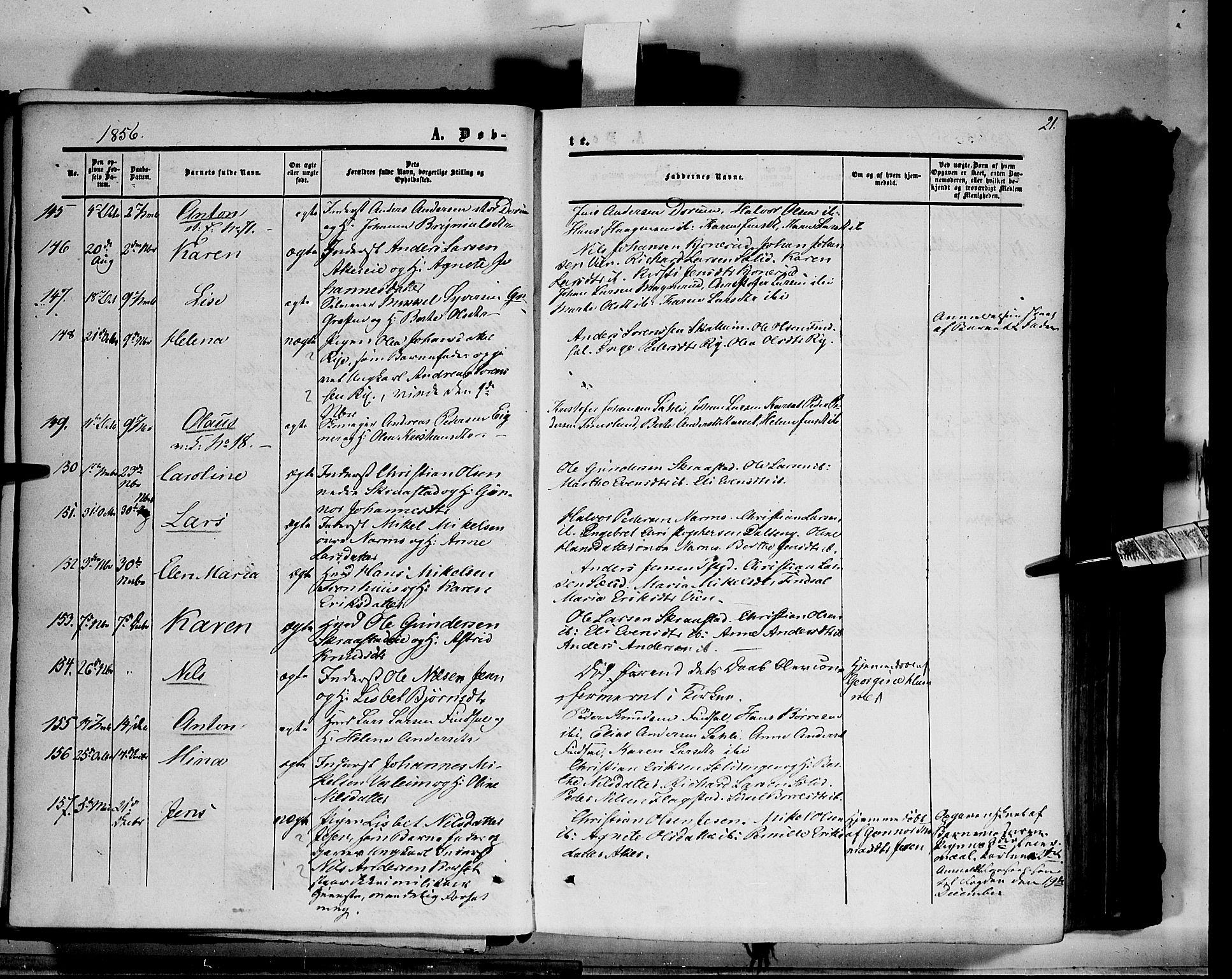 Vang prestekontor, Hedmark, SAH/PREST-008/H/Ha/Haa/L0012: Parish register (official) no. 12, 1855-1870, p. 21