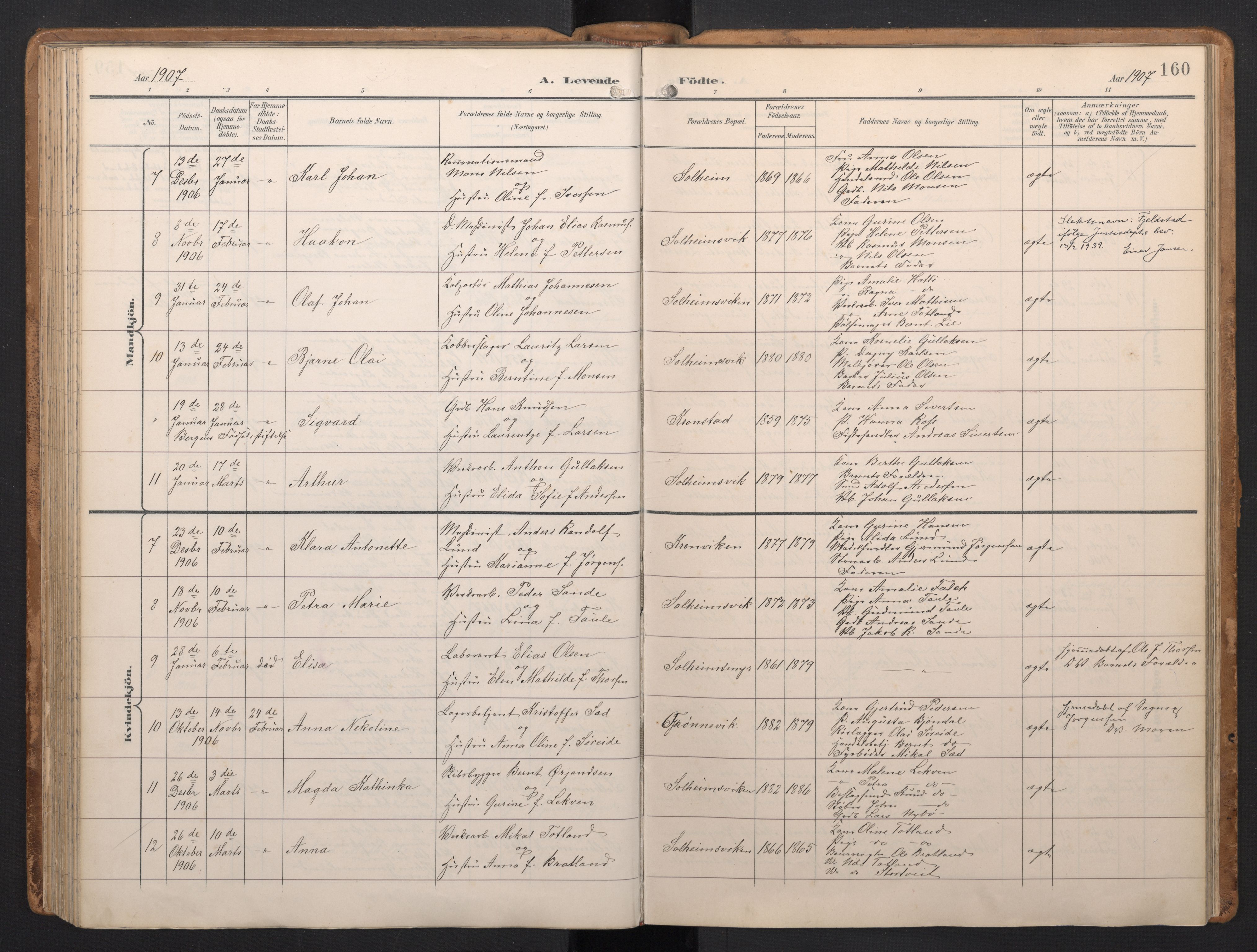 Årstad Sokneprestembete, AV/SAB-A-79301/H/Hab/L0002: Parish register (copy) no. A 2, 1896-1912, p. 159b-160a