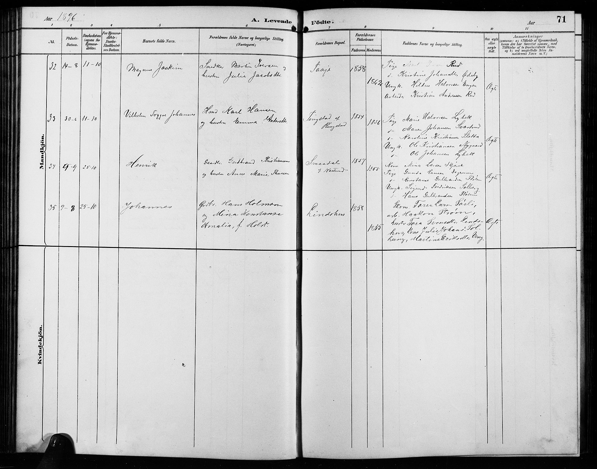 Enebakk prestekontor Kirkebøker, AV/SAO-A-10171c/G/Ga/L0006: Parish register (copy) no. I 6, 1889-1911, p. 71