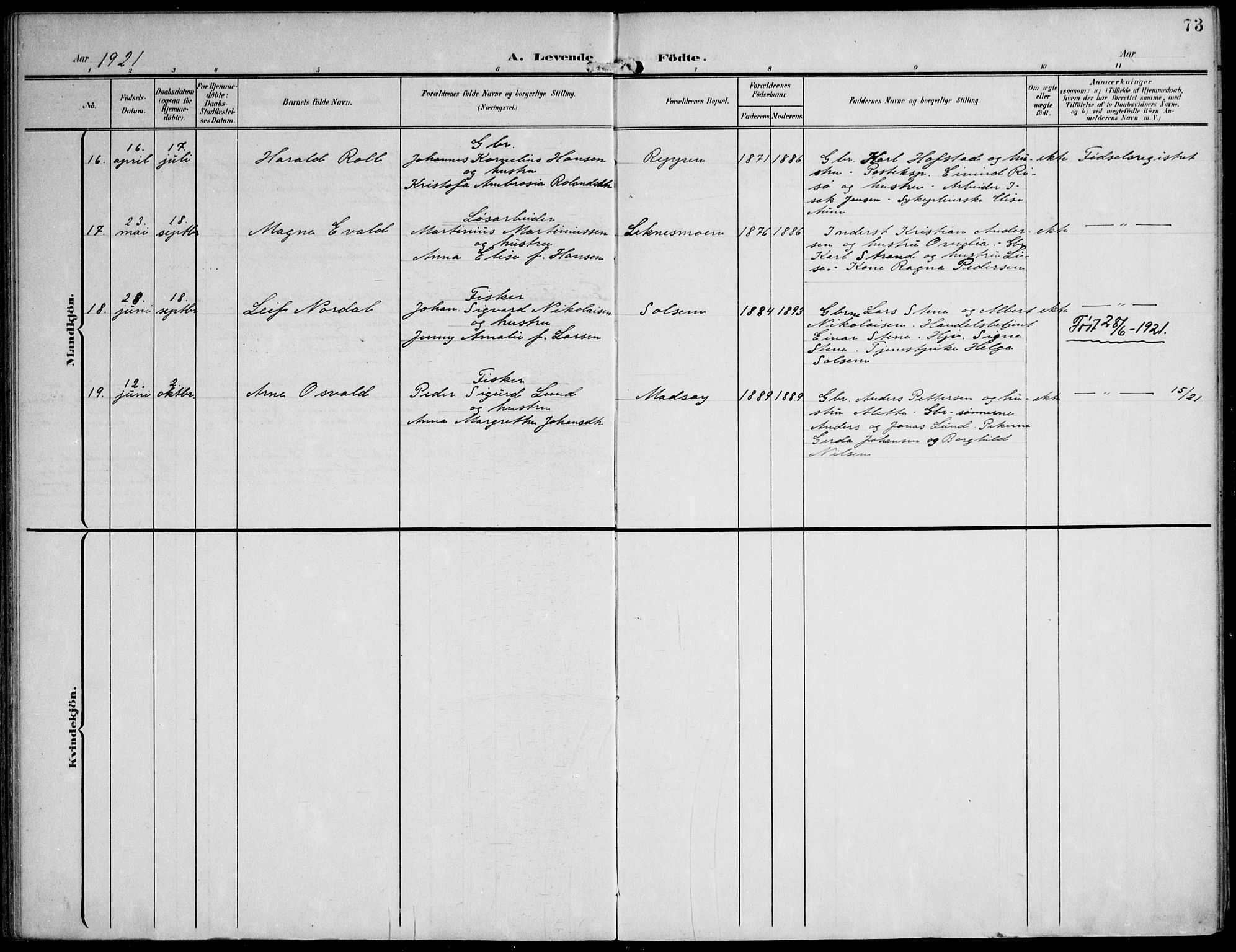 Ministerialprotokoller, klokkerbøker og fødselsregistre - Nord-Trøndelag, AV/SAT-A-1458/788/L0698: Parish register (official) no. 788A05, 1902-1921, p. 73