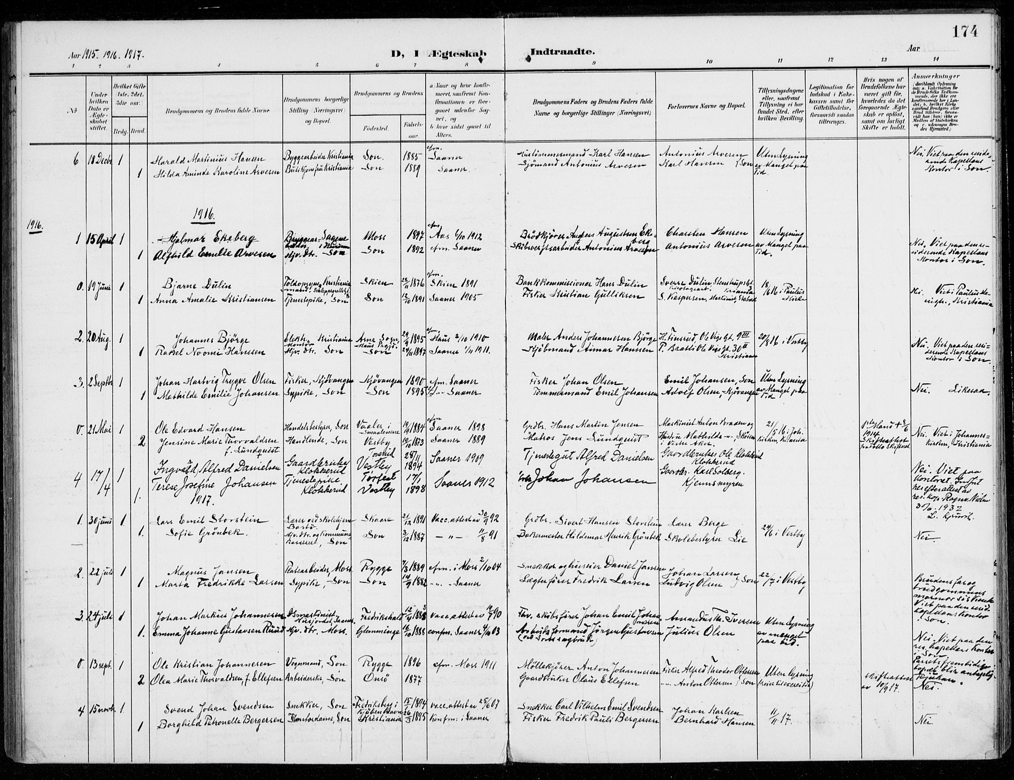 Vestby prestekontor Kirkebøker, AV/SAO-A-10893/F/Fc/L0002: Parish register (official) no. III 2, 1906-1940, p. 174