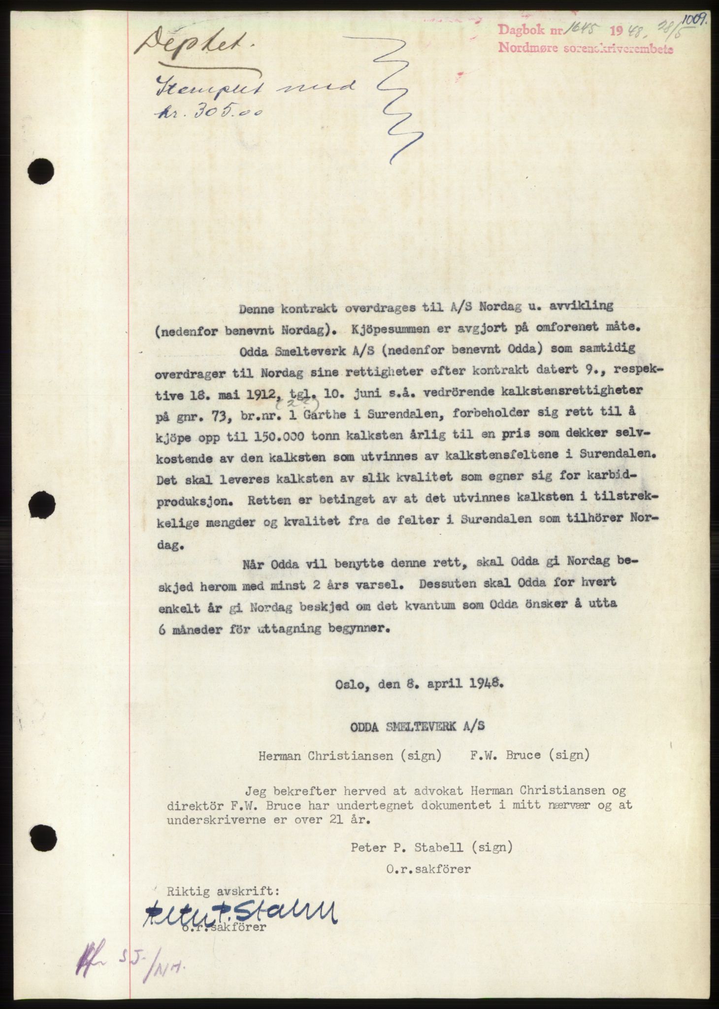 Nordmøre sorenskriveri, AV/SAT-A-4132/1/2/2Ca: Mortgage book no. B98, 1948-1948, Diary no: : 1645/1948