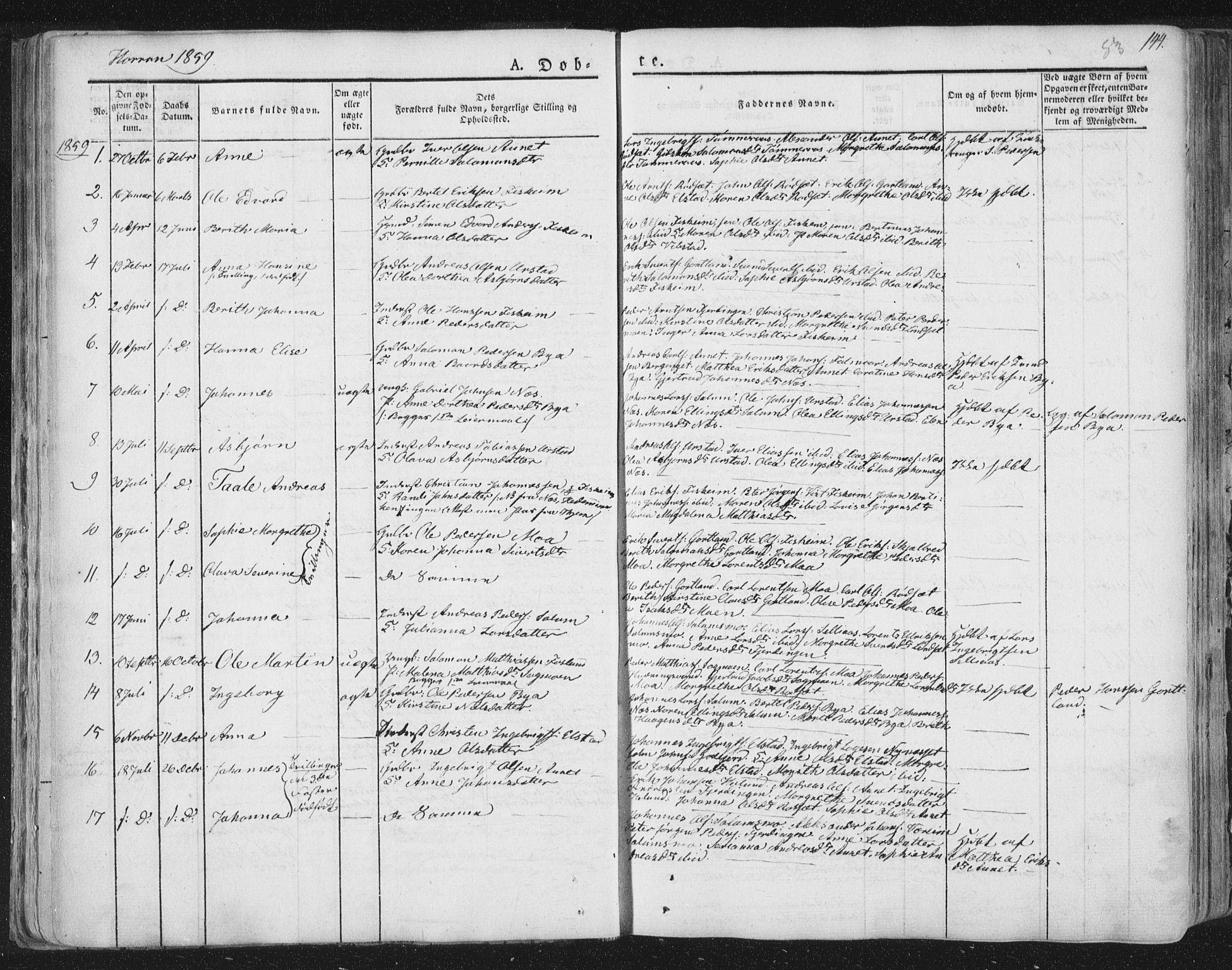Ministerialprotokoller, klokkerbøker og fødselsregistre - Nord-Trøndelag, SAT/A-1458/758/L0513: Parish register (official) no. 758A02 /3, 1839-1868, p. 83