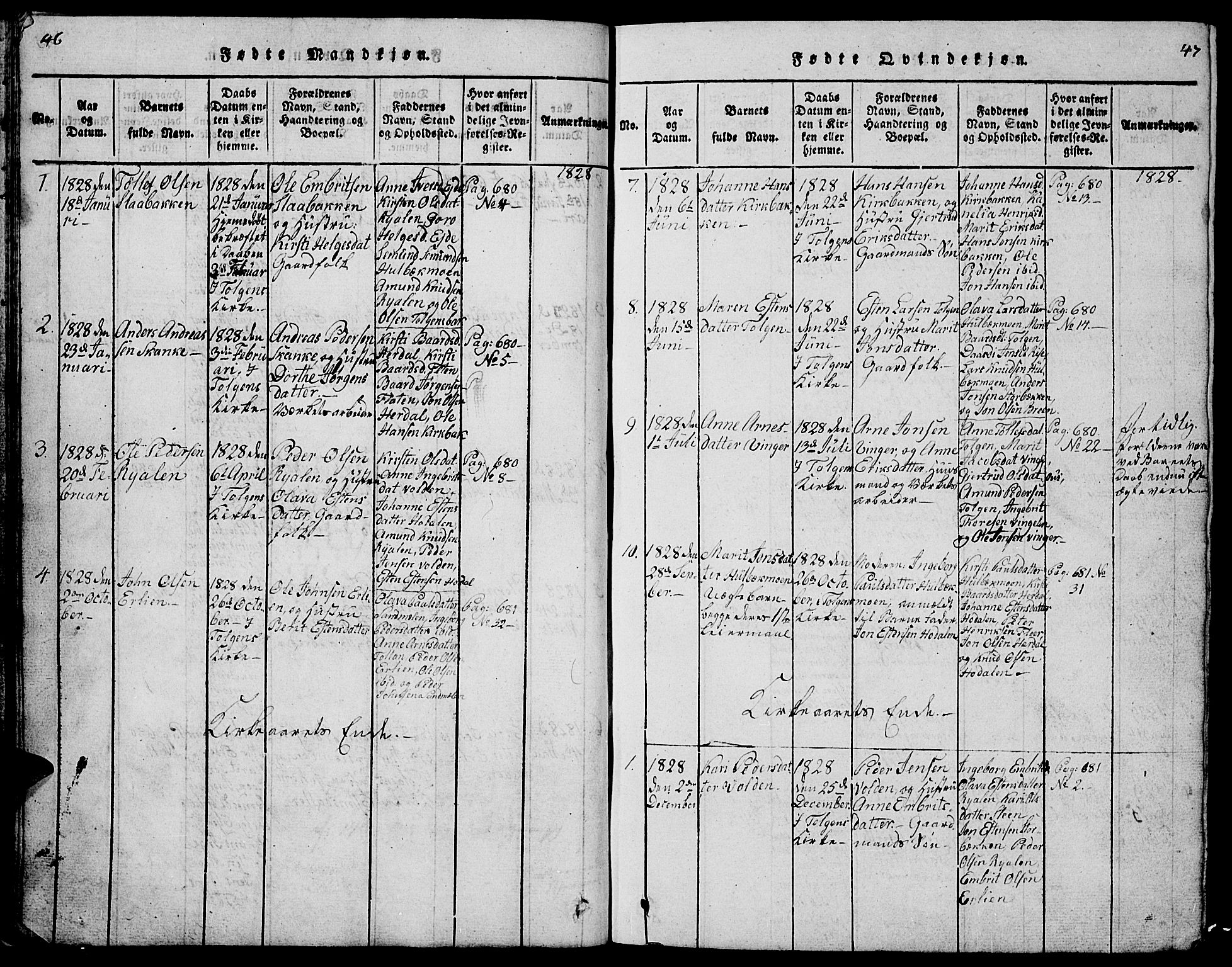 Tolga prestekontor, AV/SAH-PREST-062/L/L0001: Parish register (copy) no. 1, 1814-1877, p. 46-47