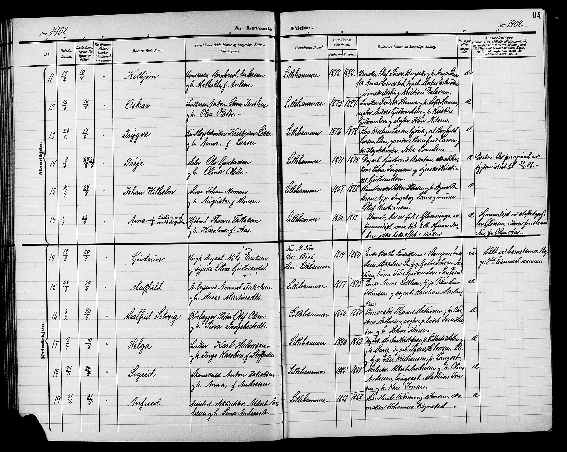 Lillehammer prestekontor, AV/SAH-PREST-088/H/Ha/Hab/L0001: Parish register (copy) no. 1, 1901-1913, p. 64