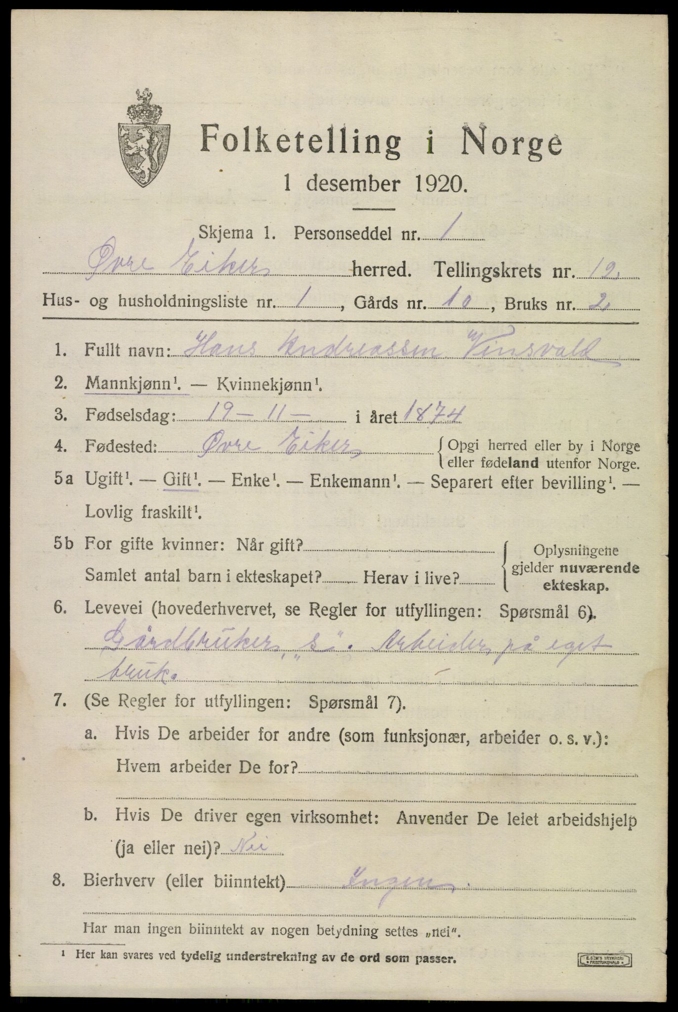 SAKO, 1920 census for Øvre Eiker, 1920, p. 18328