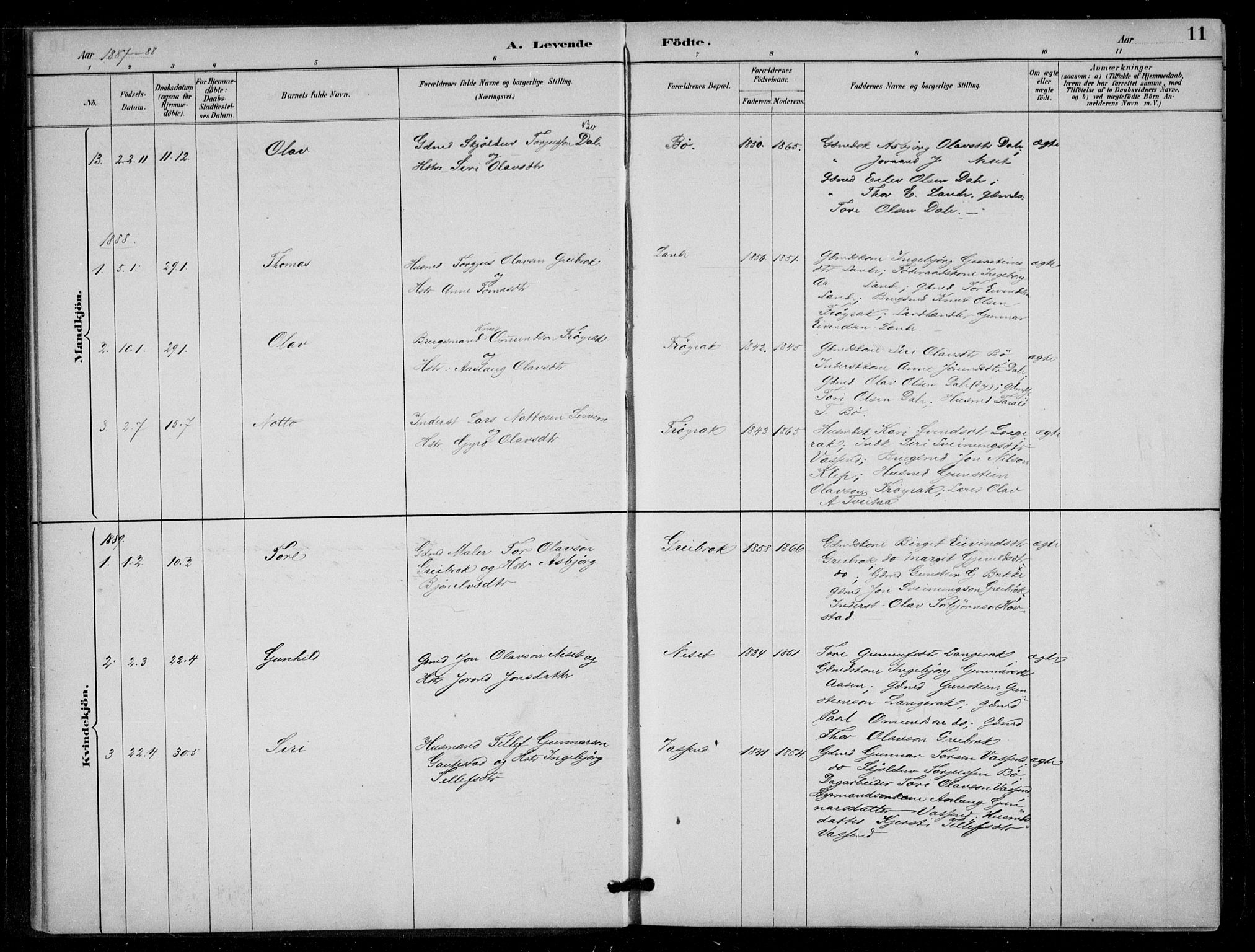 Bygland sokneprestkontor, SAK/1111-0006/F/Fa/Fad/L0001: Parish register (official) no. A 1, 1885-1906, p. 11