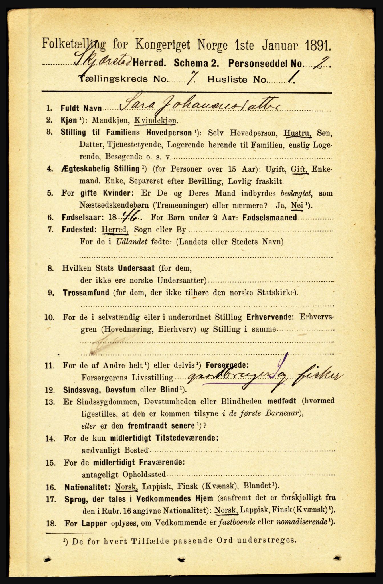 RA, 1891 census for 1842 Skjerstad, 1891, p. 2595