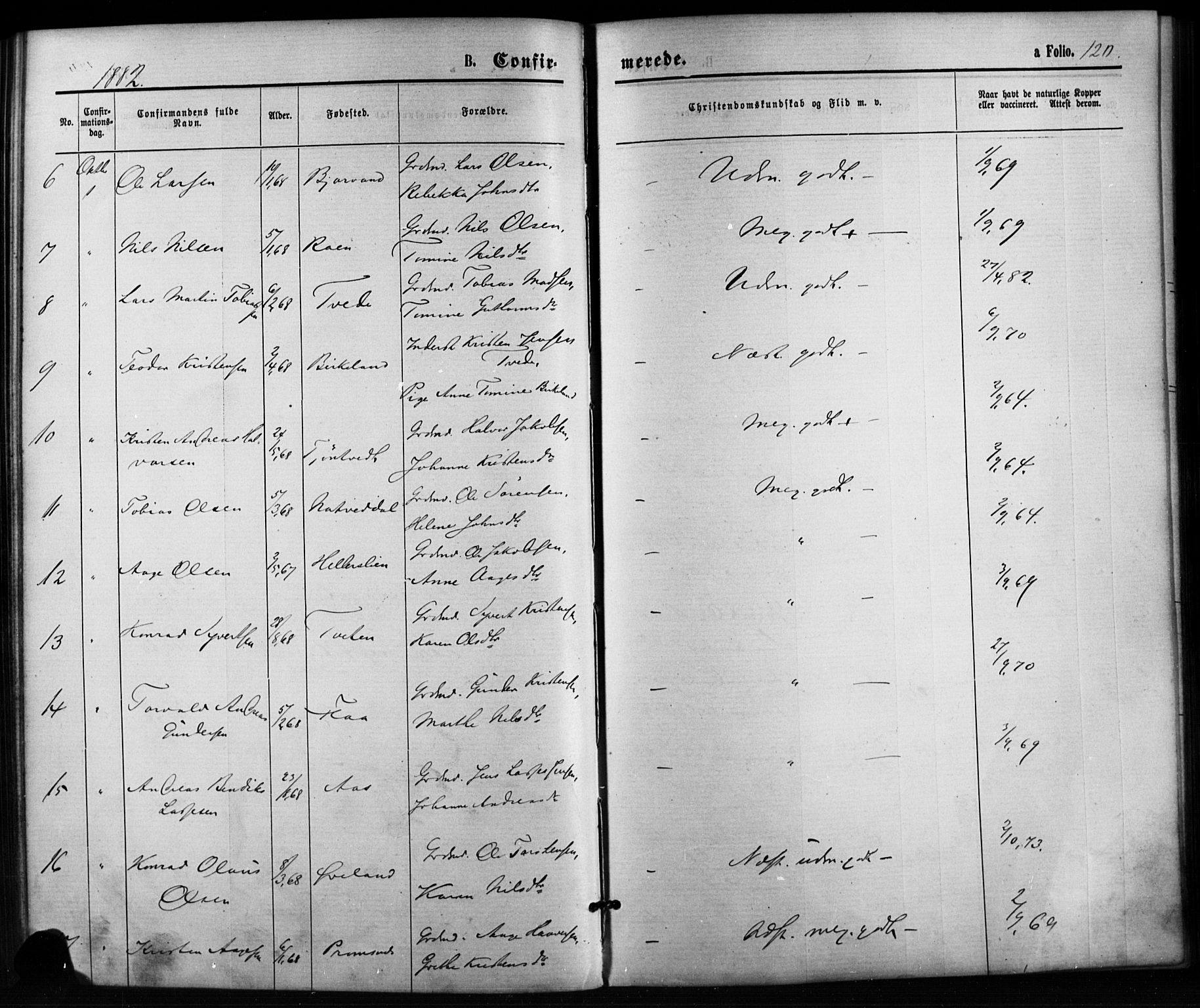 Birkenes sokneprestkontor, SAK/1111-0004/F/Fb/L0003: Parish register (copy) no. B 3, 1876-1892, p. 120