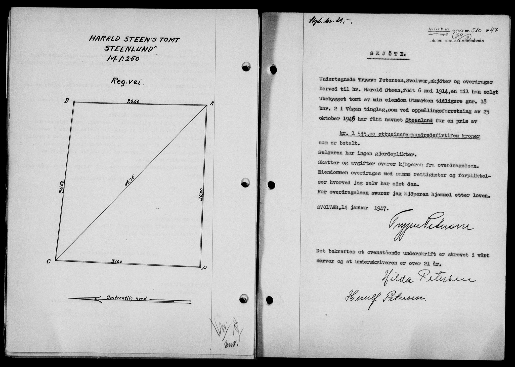 Lofoten sorenskriveri, SAT/A-0017/1/2/2C/L0015a: Mortgage book no. 15a, 1946-1947, Diary no: : 510/1947